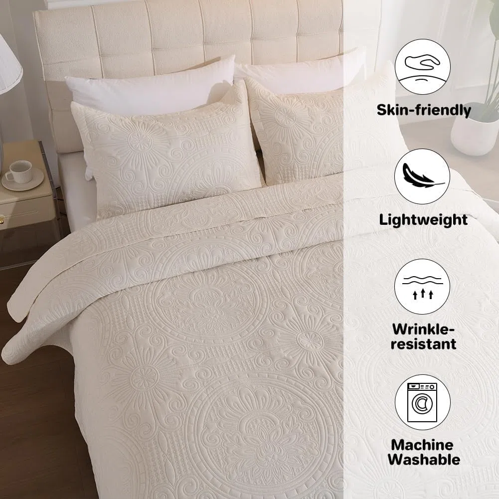 DUJUIKE Copriletto Matrimoniale, Piumone Trapunta Leggera, Coperta Da Letto Con Motivo A Girasole, Utilizzabile Come Copridivano, Lenzuolo, Adatta Per Letto E Divano (Crema, 200x220cm)