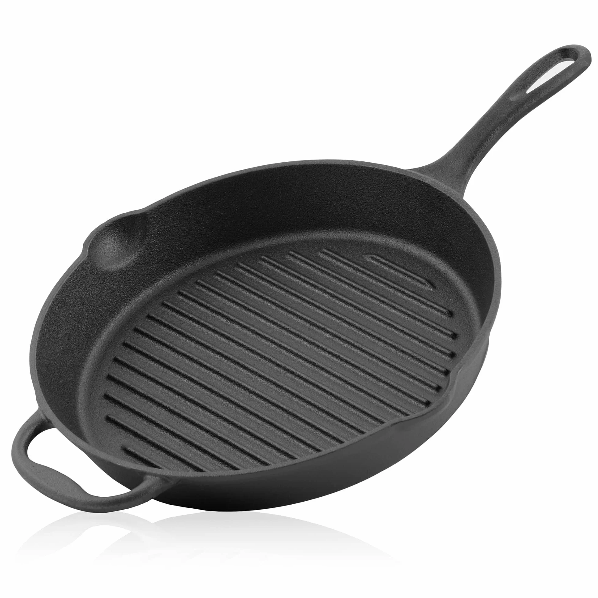 BBQ-TORO Padella in ghisa Ø 29 cm | Padella per grigliare in ghisa con manico, impugnatura e due beccucci, rigato | Padella per BBQ, padella per forno