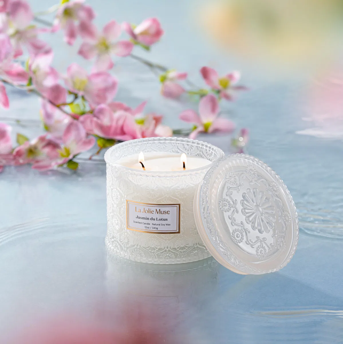 LA JOLIE MUSE Candela al gelsomino, candele profumate per la casa, candela di soia grande con 2 stoppini, candele profumate da regalo, candele a combustione pulita, 340 g