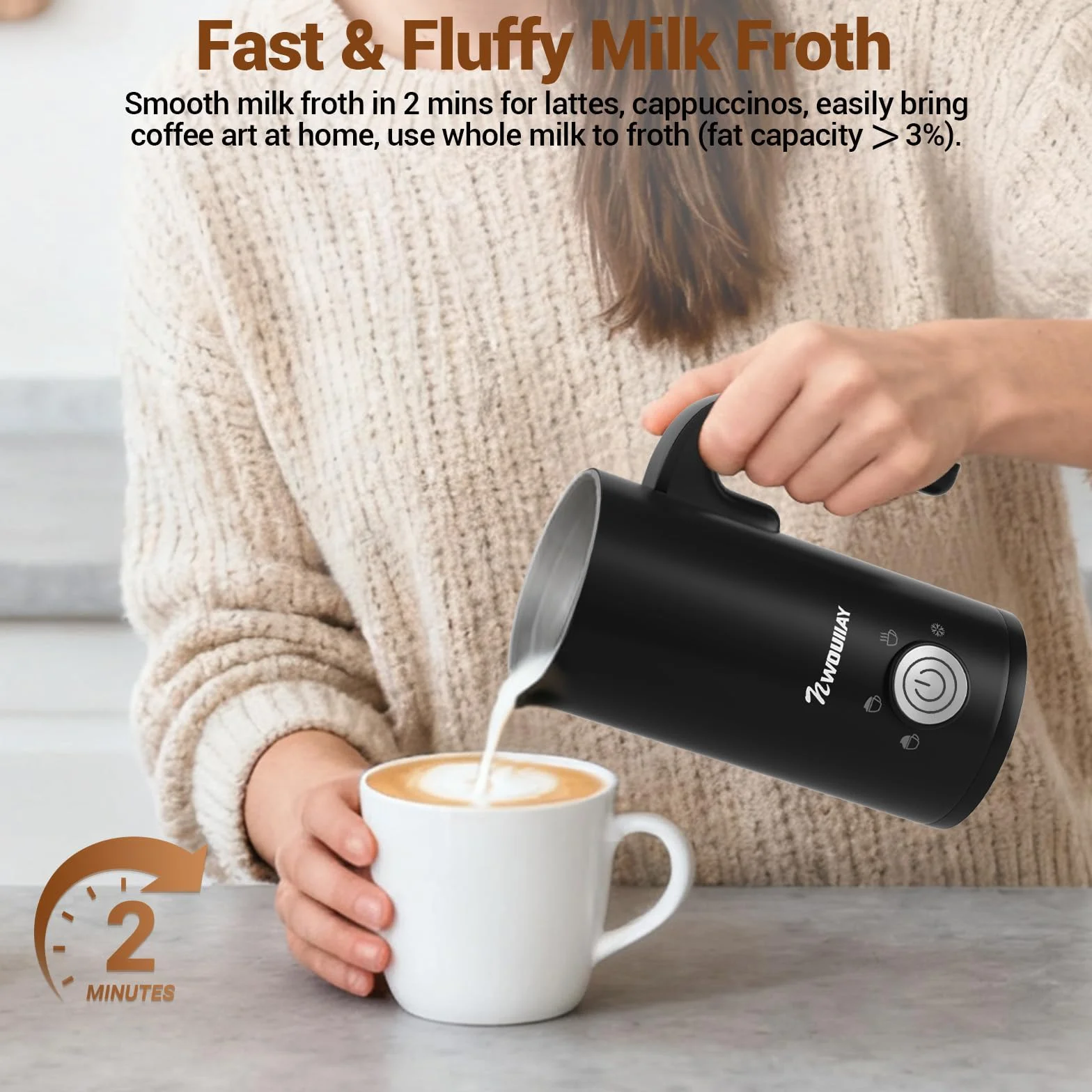 Montalatte Elettrico 4 in 1 Cappuccinatore Elettrico 300ML 600W Silenzioso con Manico per Caldo e Freddo Schiuma di Latte Rivestimento Antiaderente per Latte Cappuccino Macchiato