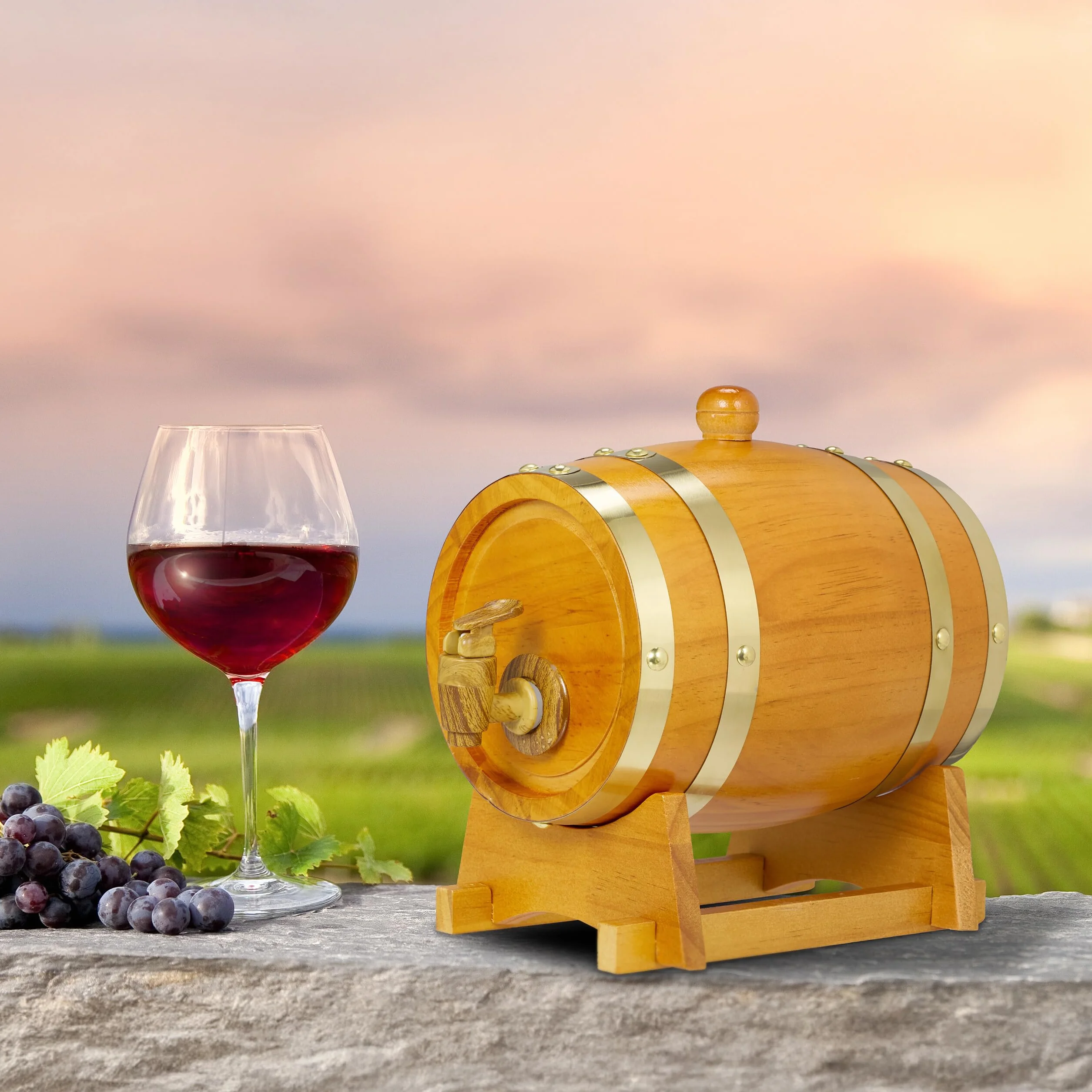 Relaxdays Botte per Liquori, Mini Barile in Legno da 1,2 L, con Rubinetto e Supporto, per Whisky, Vino, Marrone Scuro