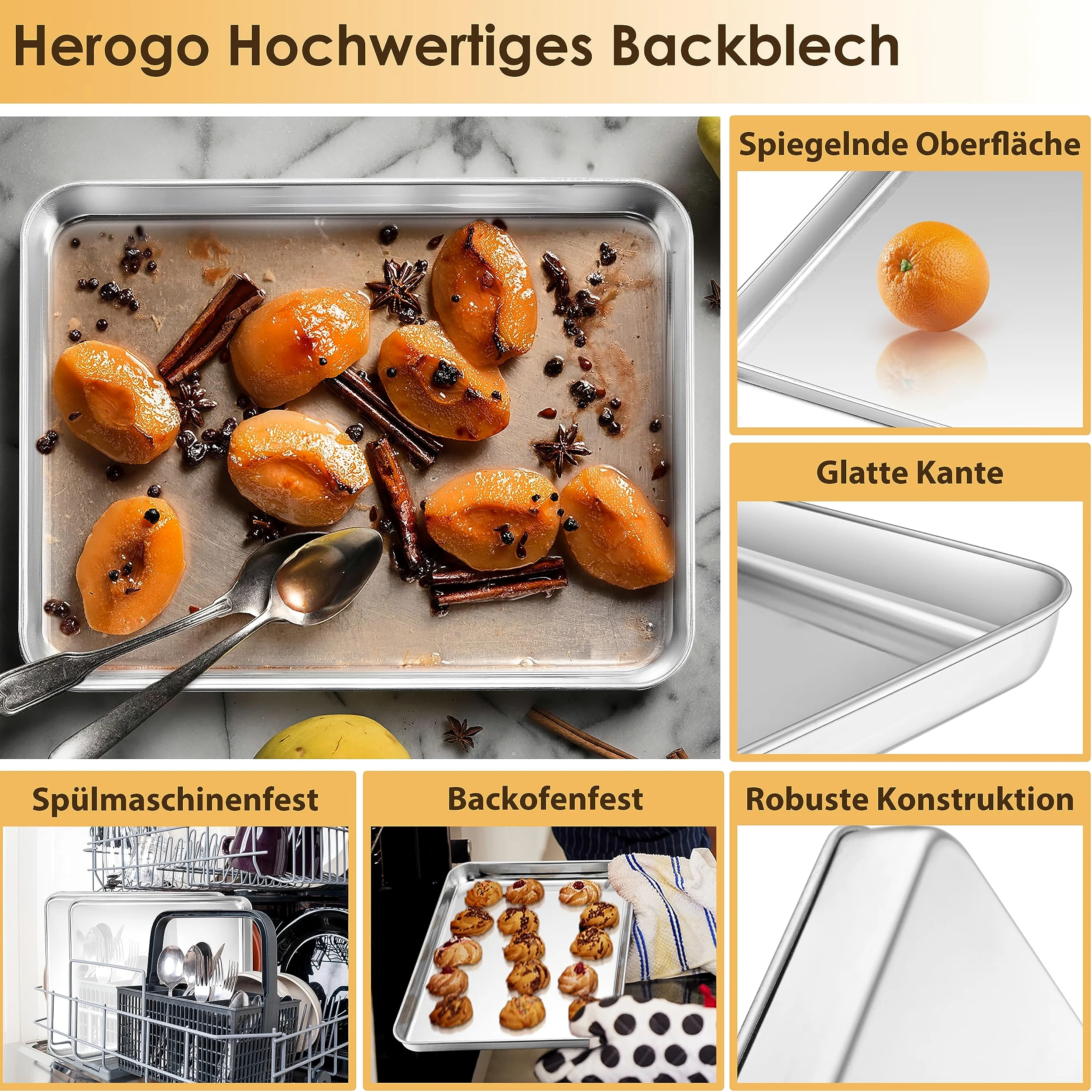 Herogo Teglia da forno con griglia di raffreddamento, grande, 40,5 x 30,4 cm, in acciaio inox, versatile