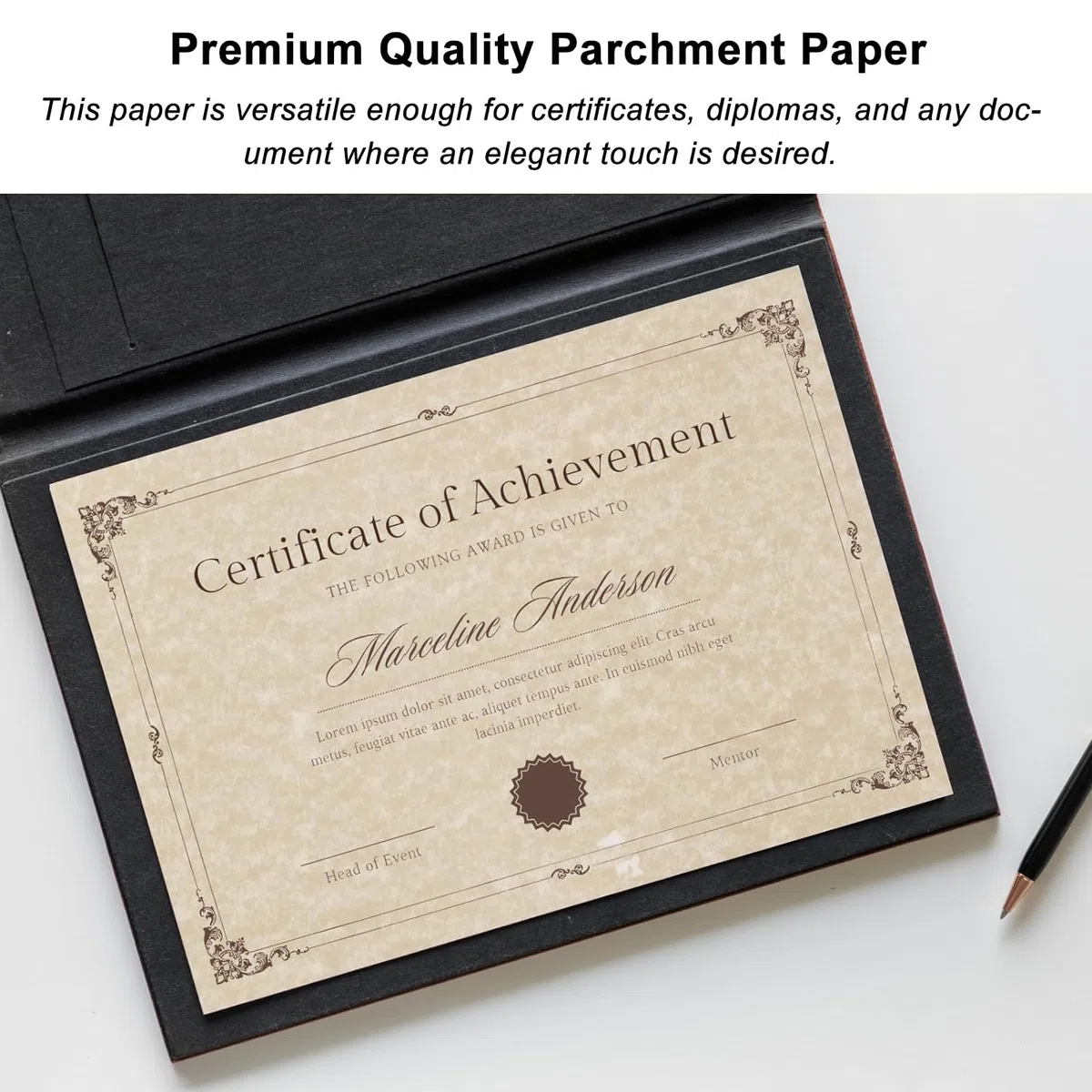 Acidea 100 fogli di carta pergamena stampata, 180 g/m², spessa A4, vuota per certificati, beige, antica, testurizzata, stampa fronte-retro, carta pergamena per scrivere curriculum, diploma