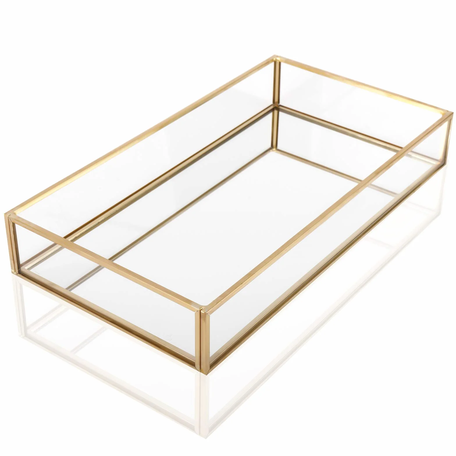 Homtone 25x14x4cm Vassoio Specchio Vintage, Vassoio di Profumo, Porta Gioielli Trasparente, Organizer Decorativo per Camera da Letto Comò Bagno Trucco, Rettangolo