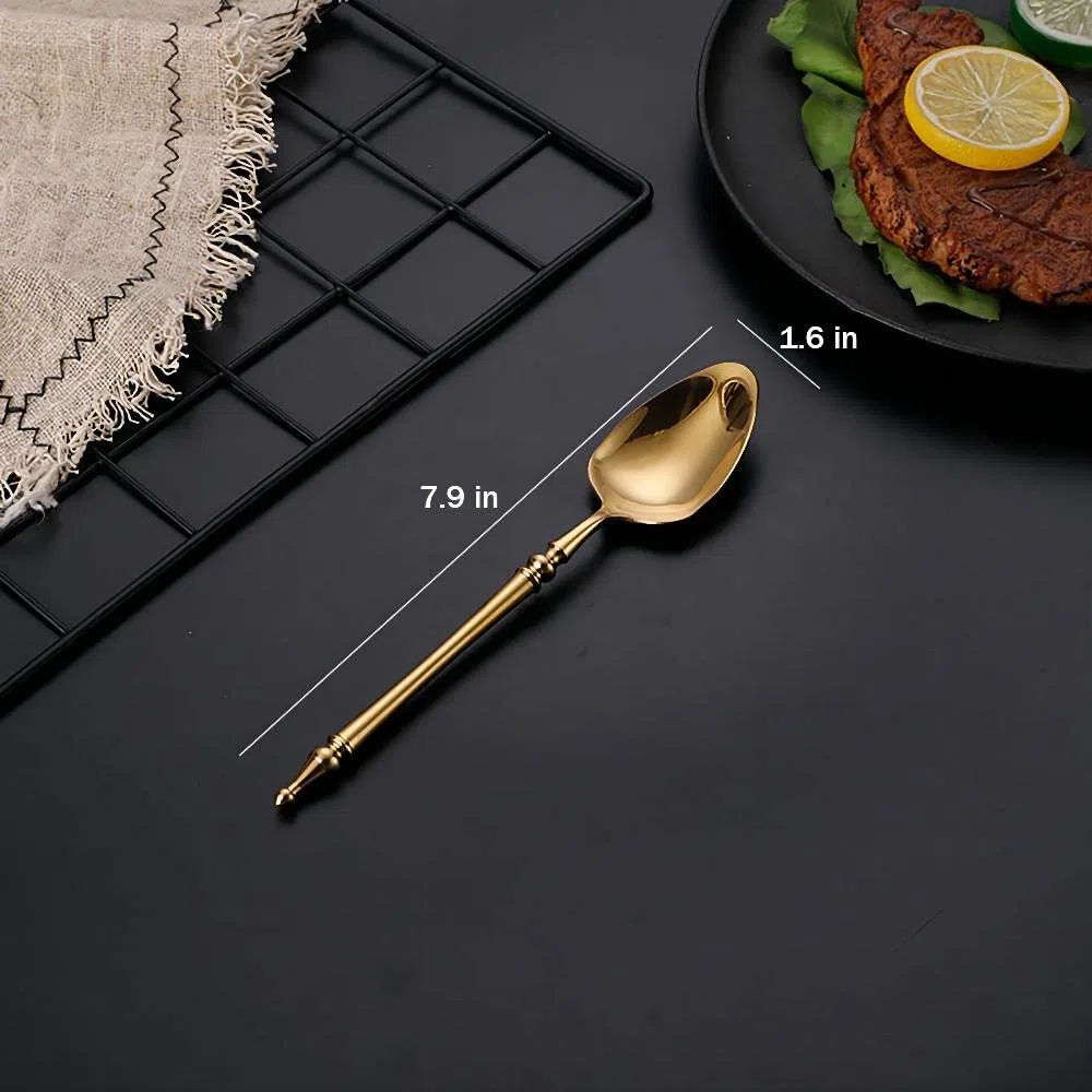 Argenteria in acciaio inox 304 di alta qualità, set da 6 pezzi, coltello da bistecca, forchetta e cucchiaio (oro)