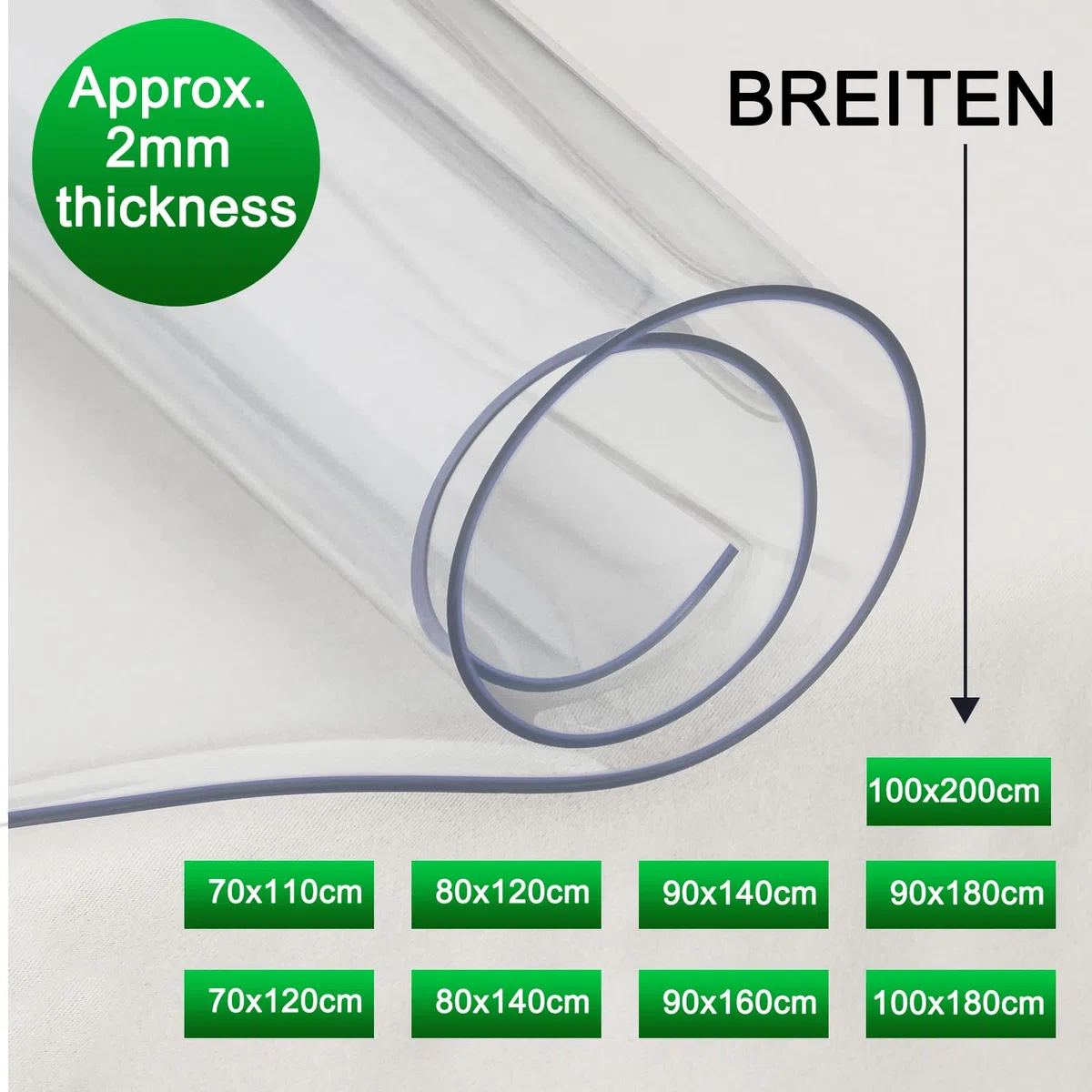 WOLTU Tovaglia Trasparente in PVC 2 mm, Copritavolo Lavabile Impermeabile Resistente al Calore, Pellicola Protettiva per Tavolo Rettangolare 90x160 cm