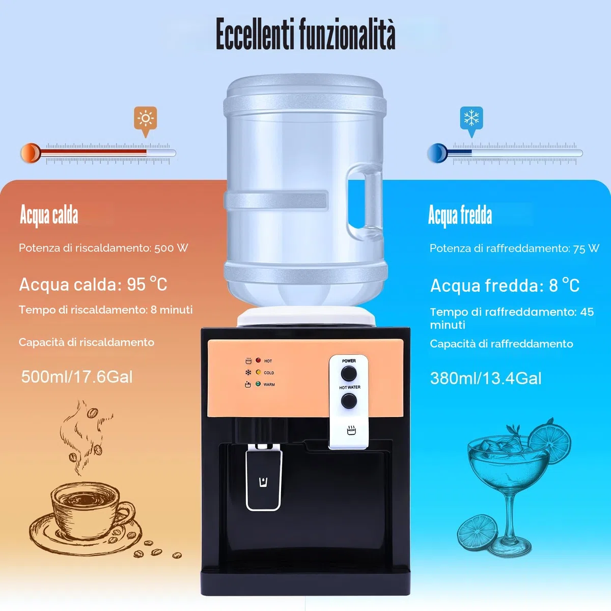 Distributore di acqua elettrica, distributore di acqua calda fredda, adatto per scrivanie, comodini, tavolini, bar e altri luoghi.