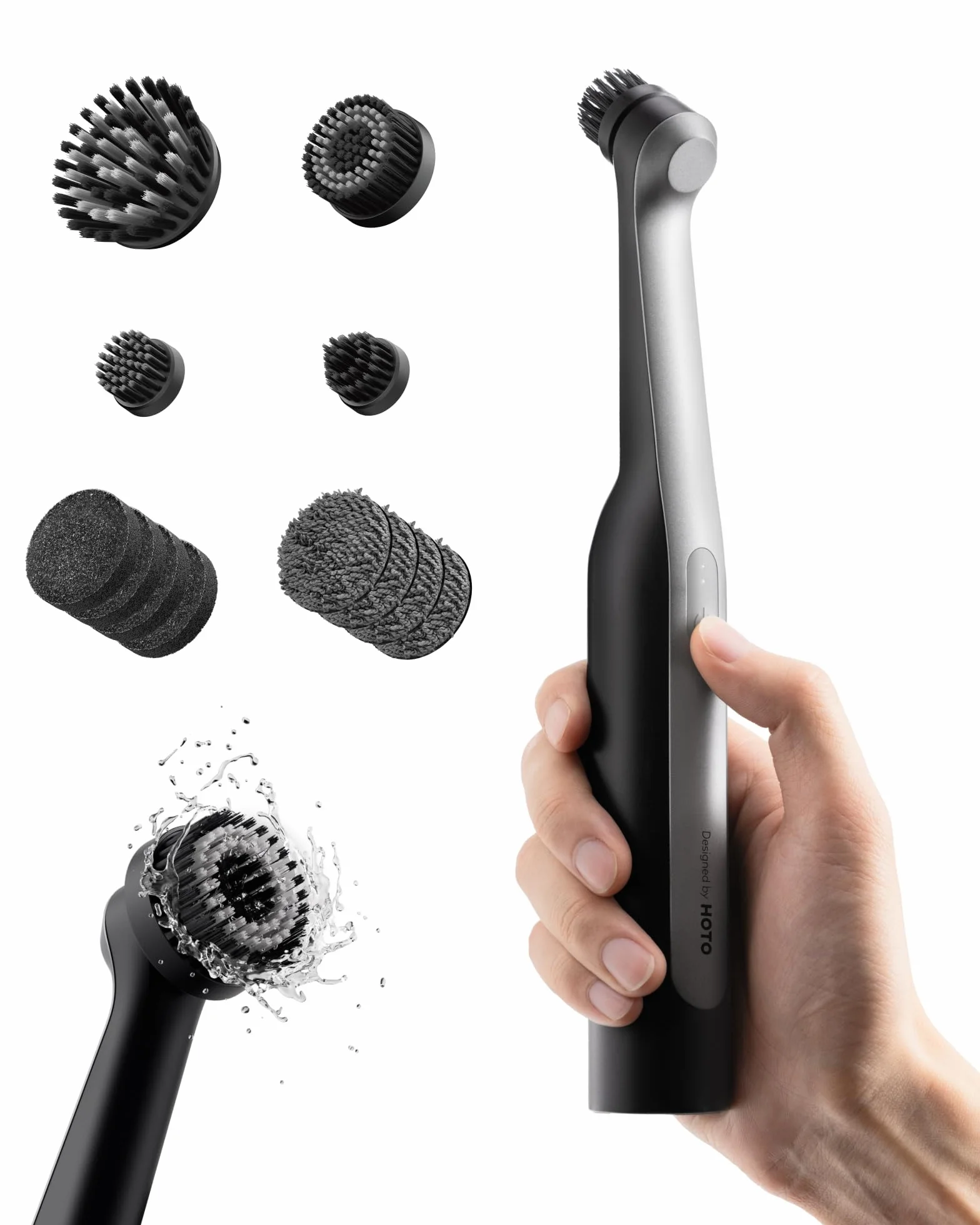 HOTO Wand™ Spazzola Elettrica Rotante per Pulizia Casa, IPX7 Impermeabile, 12 Testine Intercambiabili, Spazzola Rotante per Fughe, Angoli, Doccia, Cucina e Bagno