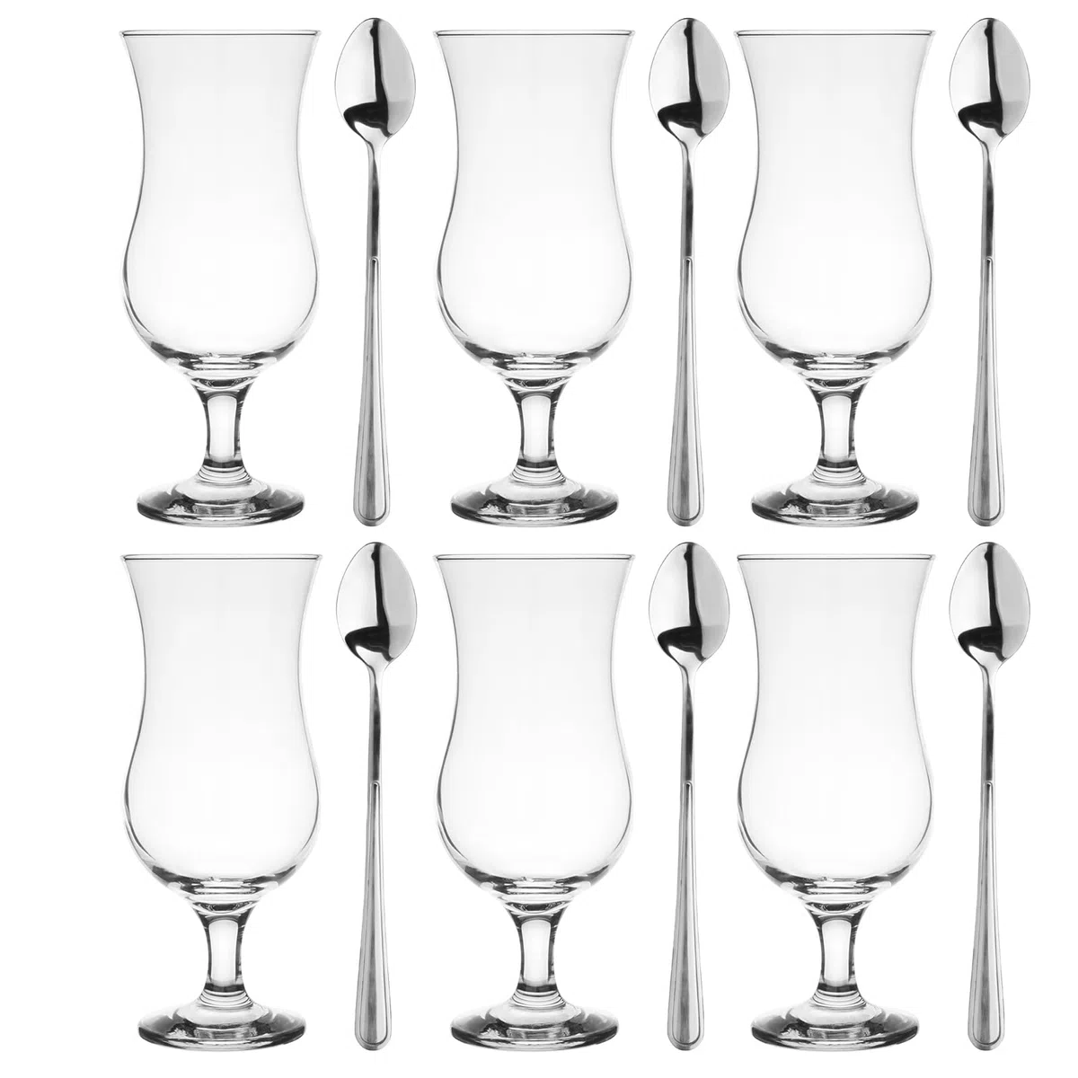 Glasmark A570032-0420-0000-LD Set di 6 Bicchieri da Cocktail Max 480 ml + cucchiaino Lungo, Vetro e Acciaio Inox