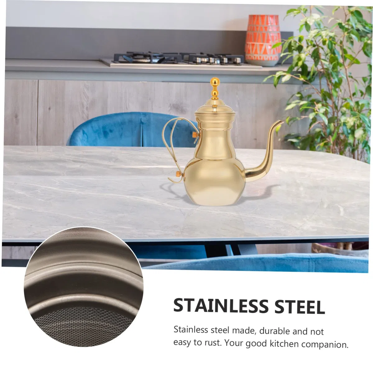 Cabilock Caffettiera e Filtro Integrato in Acciaio Inossidabile Stile Medio Oriente Manico Ergonomico Bollitore Decorativo per Cucina Indoor