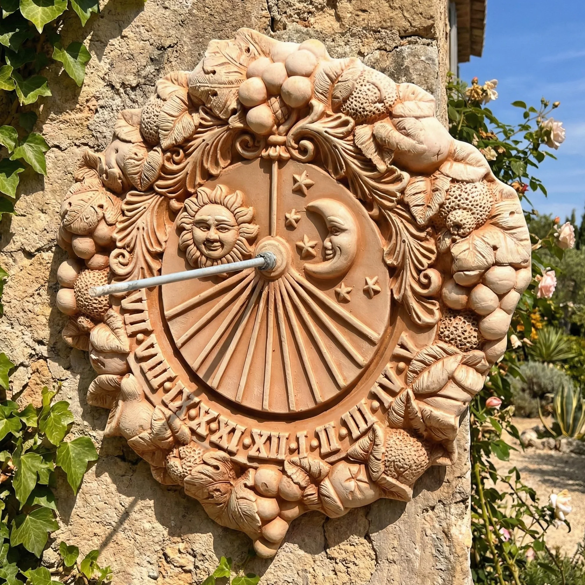 Teramico Meridiana decorativa meridiana in terracotta italiana, resistente al gelo e alle intemperie, prodotto di qualità realizzato a mano (Meridiana 35 cm)