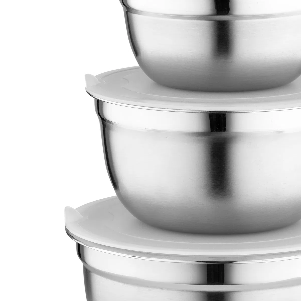 FLORINA Set di 3 Ciotole Acciaio Inox Cucina I 14 16 18 cm I Ciotola per Impasti con Coperchio Ermetico I Insalatiera per Insalata Lavabile in Lavastoviglie I Ideale per Cucinare e Cuocere I Argento