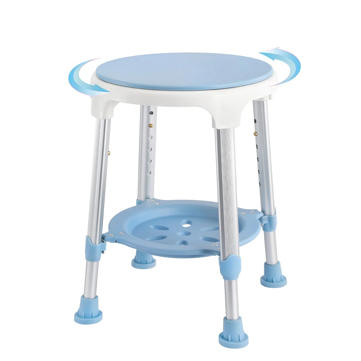 UISEBRT Sgabello doccia girevole, Sedia per doccia regolabile in altezza, Sgabello bagno per anziani, Piedini antiscivolo, con ripiano