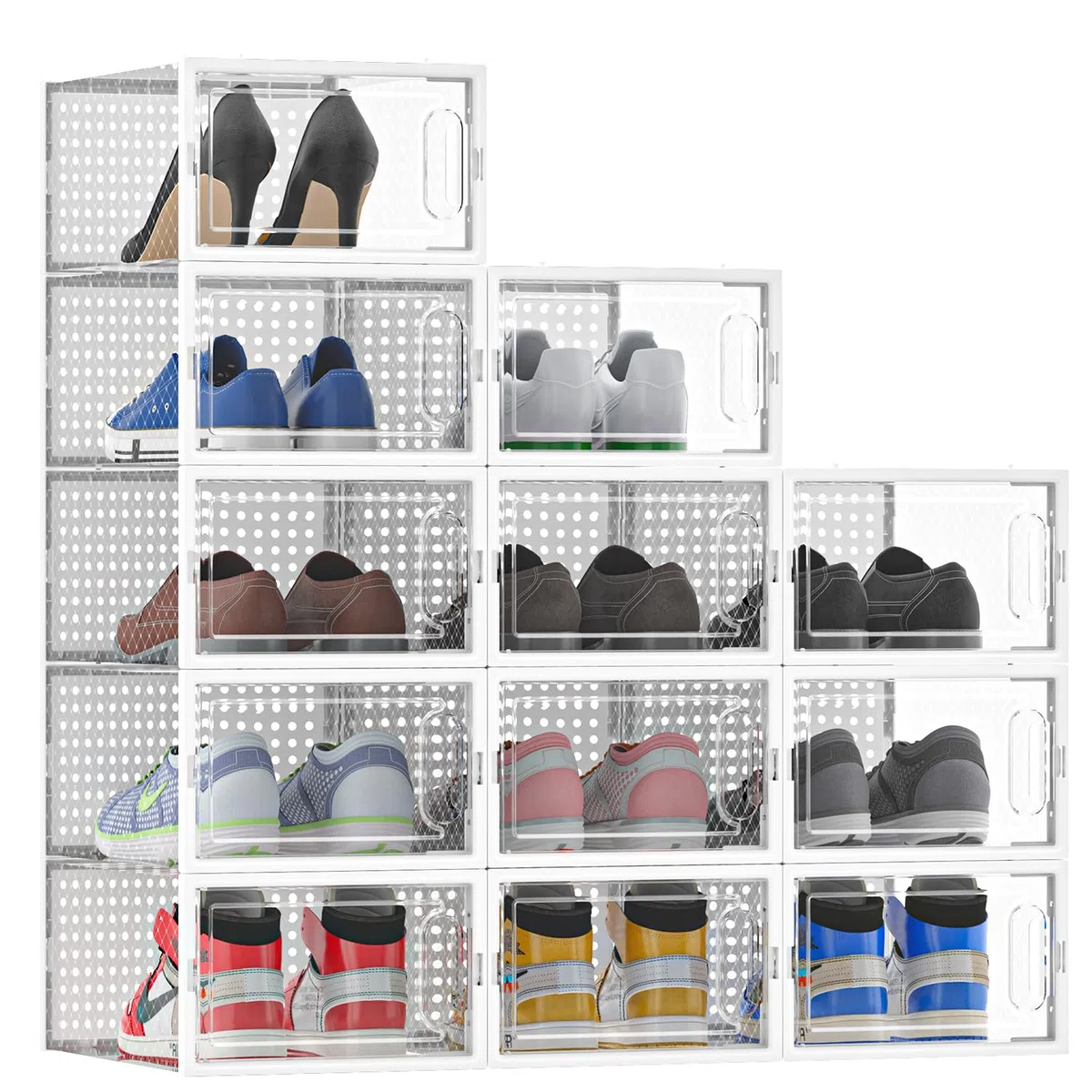 Scatole per scarpe, confezione da 12 contenitori per scarpe, in plastica trasparente, impilabili, da mettere sotto il letto, per ingresso