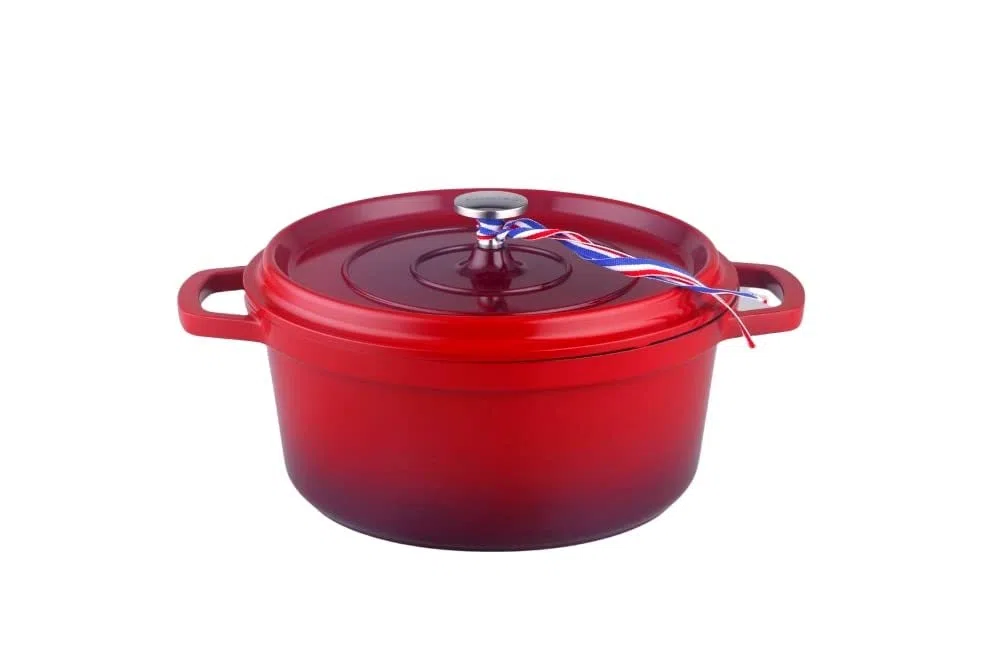 Kamberg 0008186 Cocotte, Diametro 16 cm Rotonda Rosso Fiamma, Fusione di Alluminio, Rivestimento Effetto Pietra, Compatibile con Tutti i Piani Cottura, Incluso Quello a Induzione, Senza PFOA