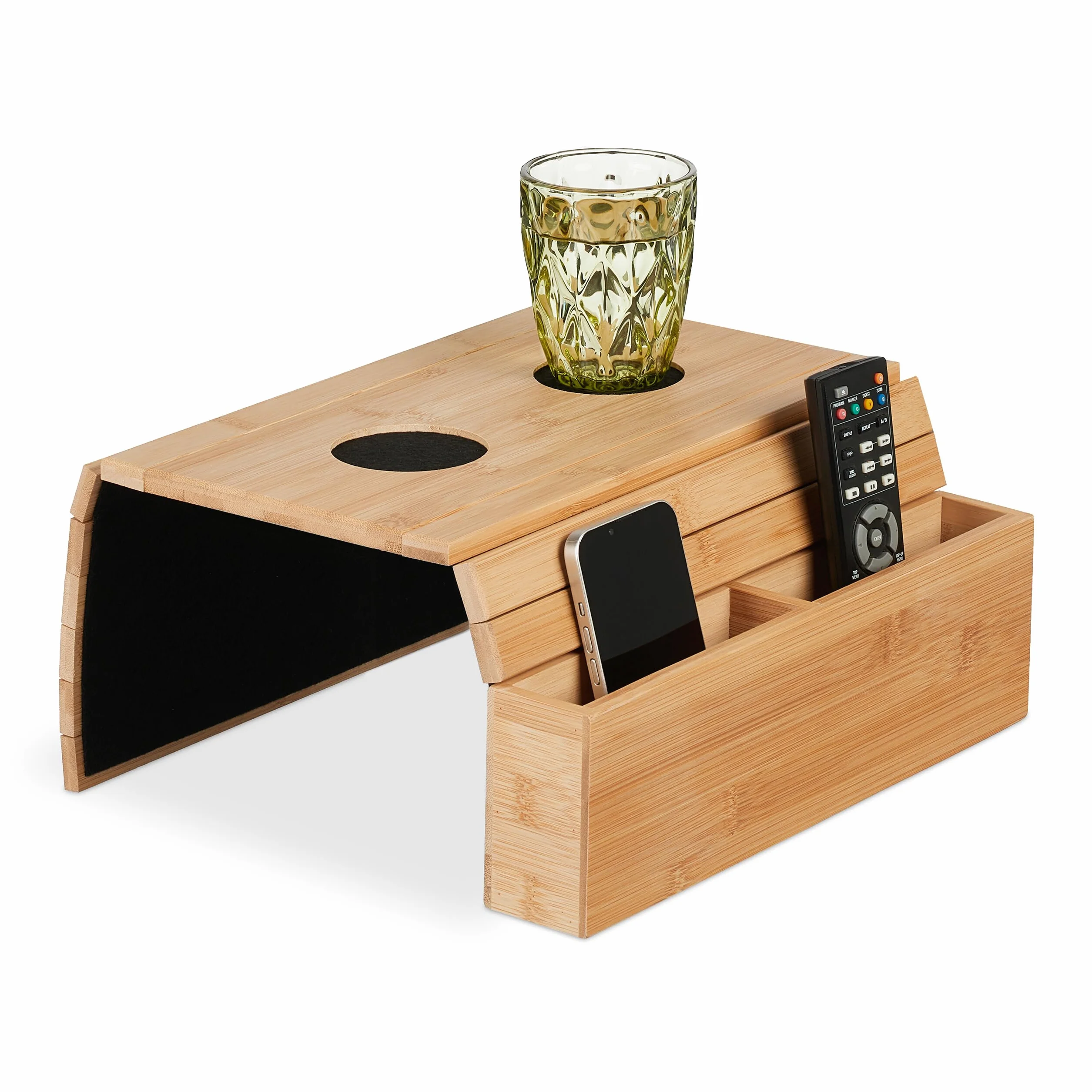 Relaxdays Vassoio per Bracciolo Divano, Tavolino con 2 Scomparti Porta Tazza caffè, HLP: 5,5x50x33,5 cm, bambù, Naturale