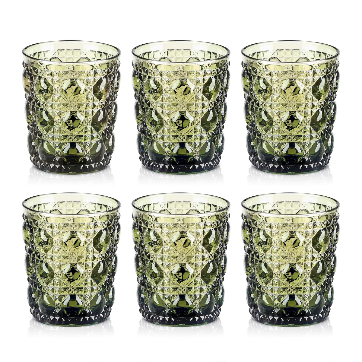 Joeyan 32cl Bicchieri da Acqua in Vetro Colorati, Set di 6 Verde Tumbler Basso con Gemme Rilievo, Design Moderno, Idea Regalo Per Matrimoni, Feste e Casa Nuova, Lavabile in Lavastoviglie