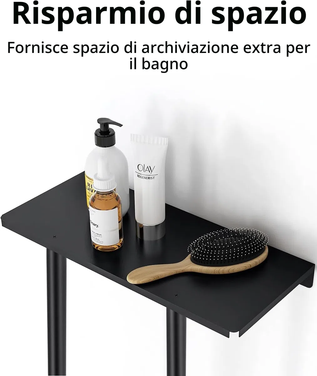 STWWO Mensole Portasciugamani da Bagno Porta Asciugamani da parete Nero 76cm Porta Salviette Grandi Asciugamani Organizer Portasciugamani Verticale con ripiano per Bagno Cucina Toilette
