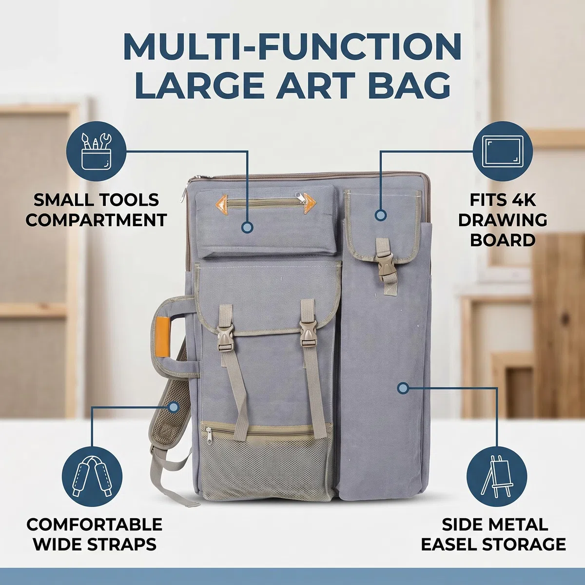 HEEPDD Borsa per tela da disegno, 4K Grande funzione di moltiplicazione 66 x 50 cm Borsa da esterno impermeabile per lavagna da disegno per disegnare schizzi di pittura(Grigio)
