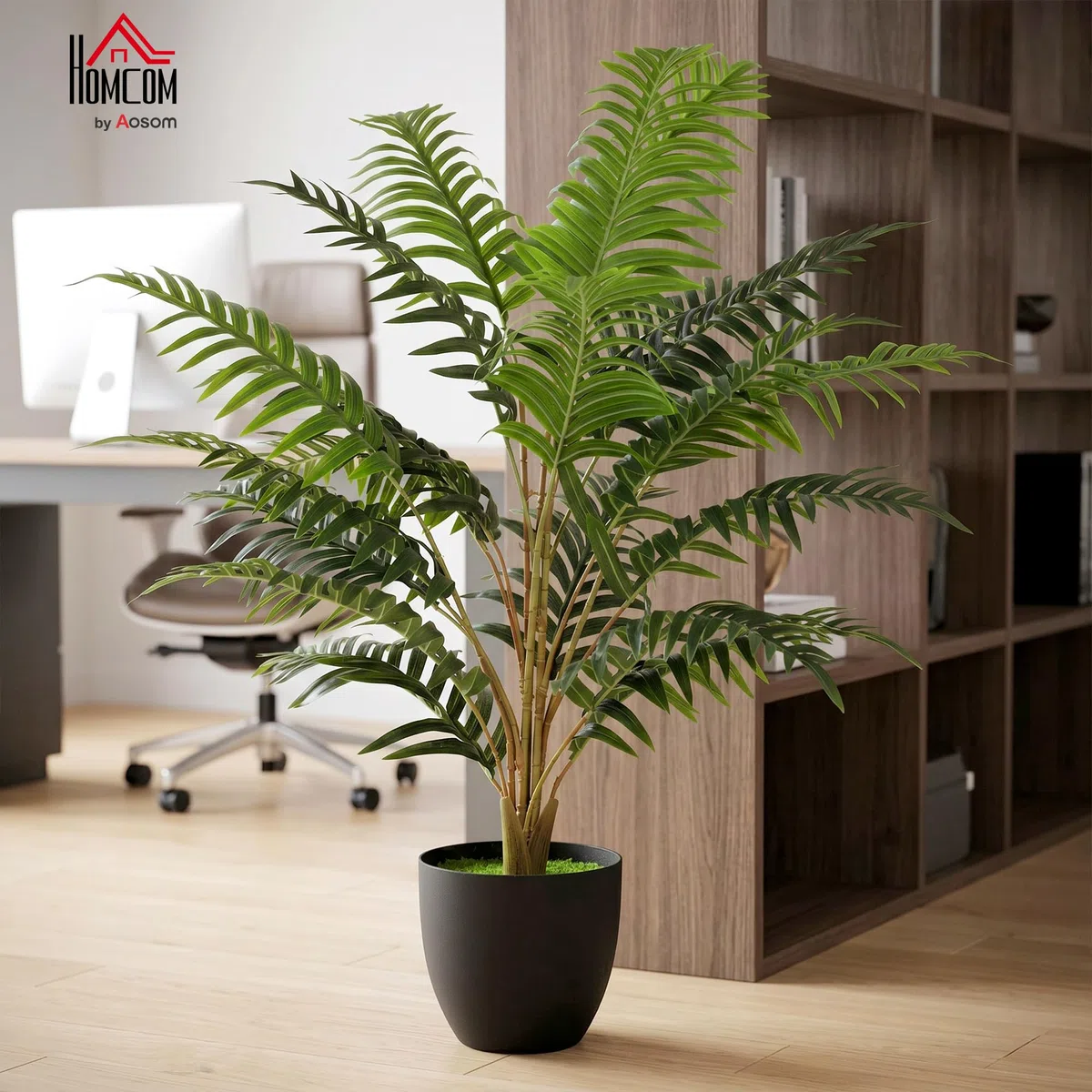 HOMCOM Pianta Artificiale di Felce con 20 Foglie in PEVA, Pianta Finta con Rami Piegabili, Vaso Nero in PP Riempito in Cemento, Decorazione per Soggiorno, Ingresso, Patio, 120x90x90 cm, Verde