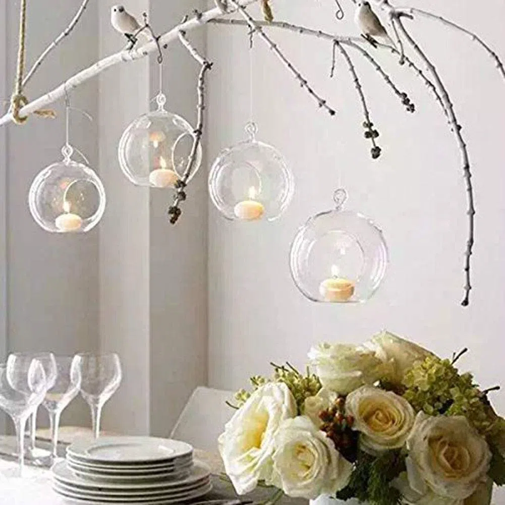 Nuptio 12 portacandele da appendere in vetro, diametro 8 cm, per matrimoni, feste di Halloween e decorazioni interne ed esterne, portacandele natalizi