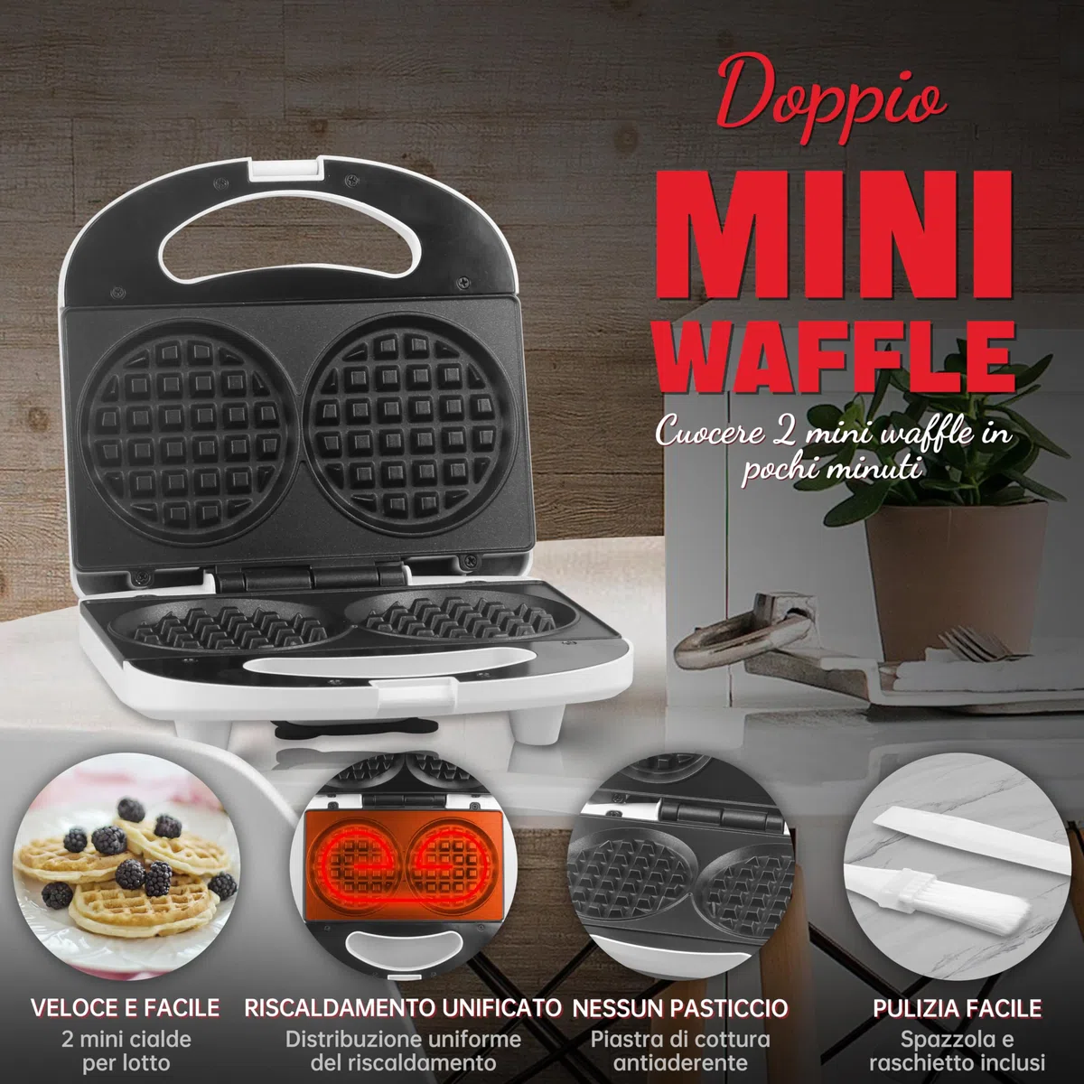 SugarWhisk Mini Ferro per Waffle per Bambini, Doppio Ferro per Waffle, Piccolo Ferro per Waffle con Rivestimento Antiaderente, Mini Waffle Maker, per Feste di Famiglia, Compleanni dei Bambini, Pasqua