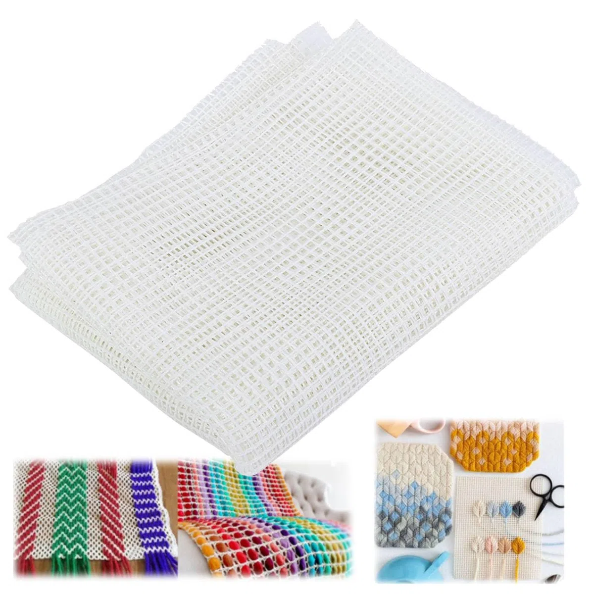 Tela a Rete Vuota, Tappeto Fai da Te con Gancio in Rete di Tela Mat Uncinetto Manico in Legno Kit di Riparazione Uncinetto Fabbricazione di Moquette della Tela del Tappeto per Lavori di Ricamo