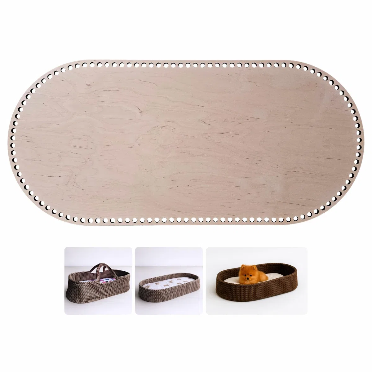 Fondo Ovale in Legno con Fori da 11 mm per Uncinetto, Base per Cesta di Mosè, Fondo in Legno per Culla, Fondo per Cestini Fai da Te, Varie Misure (80x40cm)