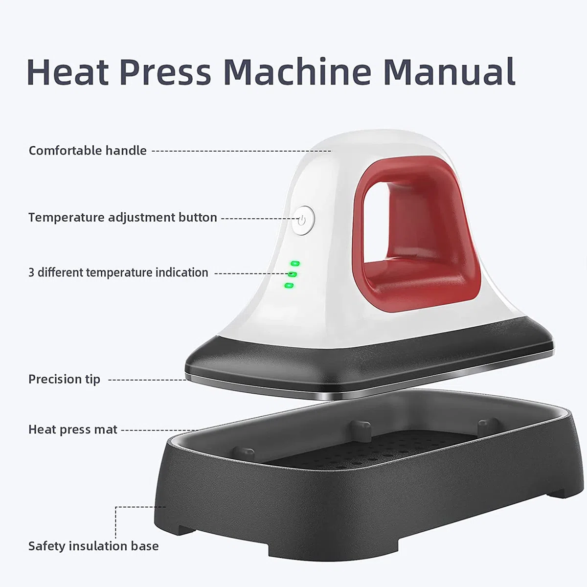 Pressa termica per magliette, scarpe, borse, cappelli e progetti in vinile HTV, 17,8 x 9,7 cm, pressa da stiro portatile facile da stirare per trasferimento di calore