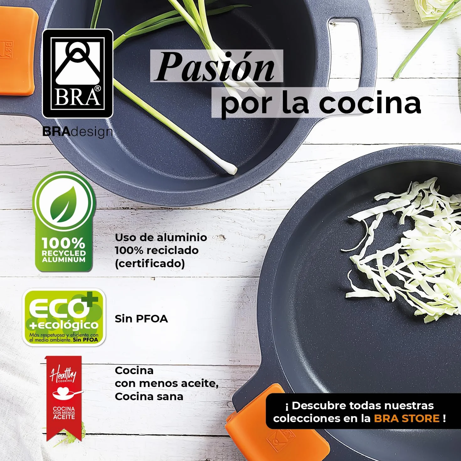 BRA Efficient | Casseruola alta, Metal, Nero, 20 cm