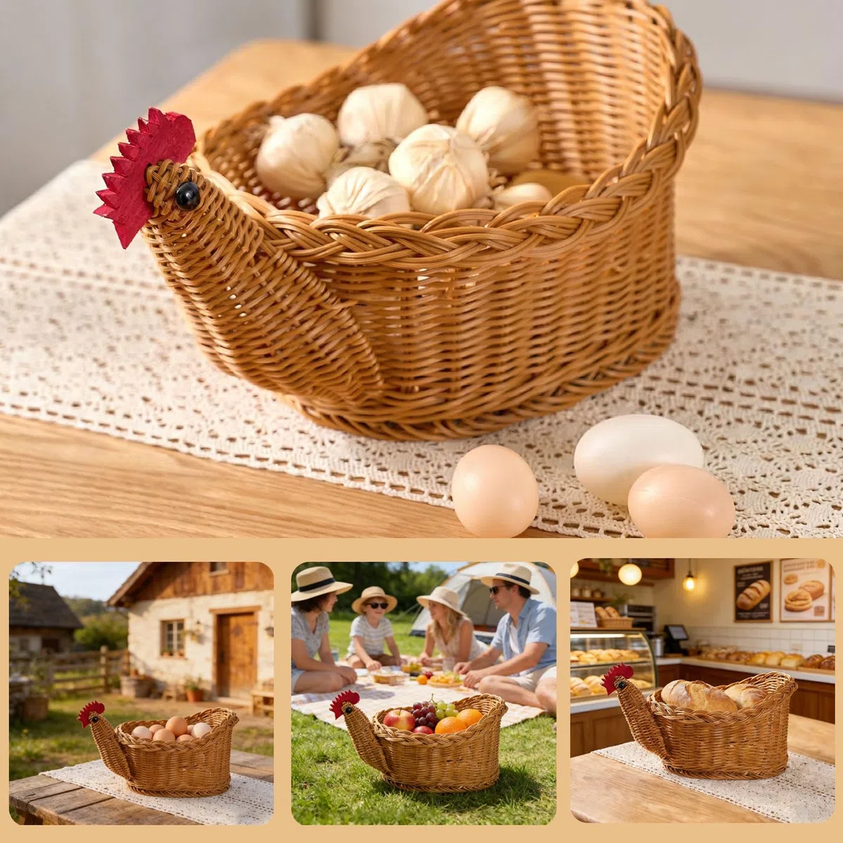 Cestino Per Uova Di Gallina Per Raccogliere Uova Fresche, Cestino Rustico Per Raccogliere Le Uova In Stile Fattoria, Cestas De Almacenamiento Tejidas Para Encimeras, Frutas Y Pan(1 Pack)