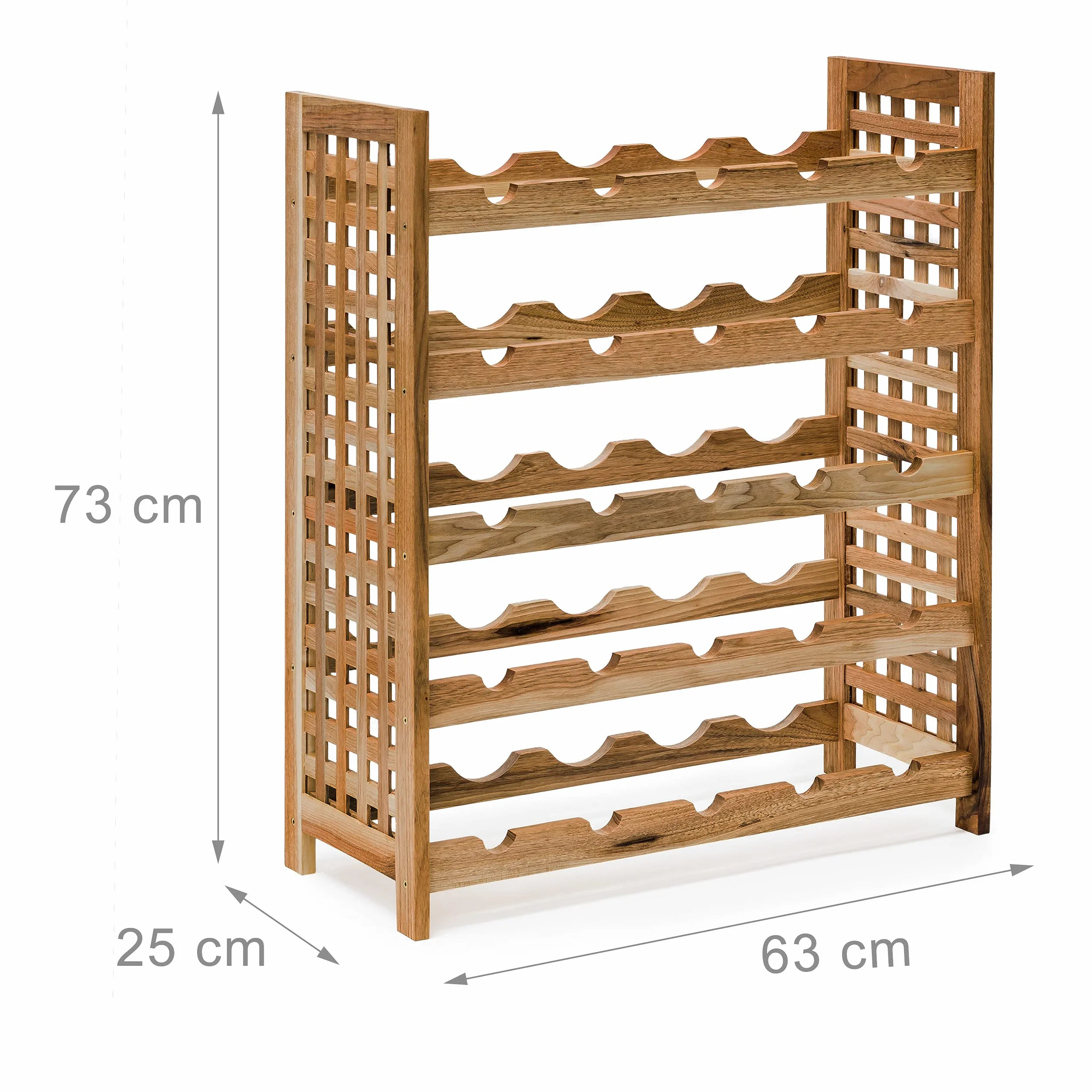 Relaxdays - Cantinetta per Vino in Legno di Noce Oliato 5 Scaffali, Spazio per 25 Bottiglie, 73 X 63 X 25 cm, marrone