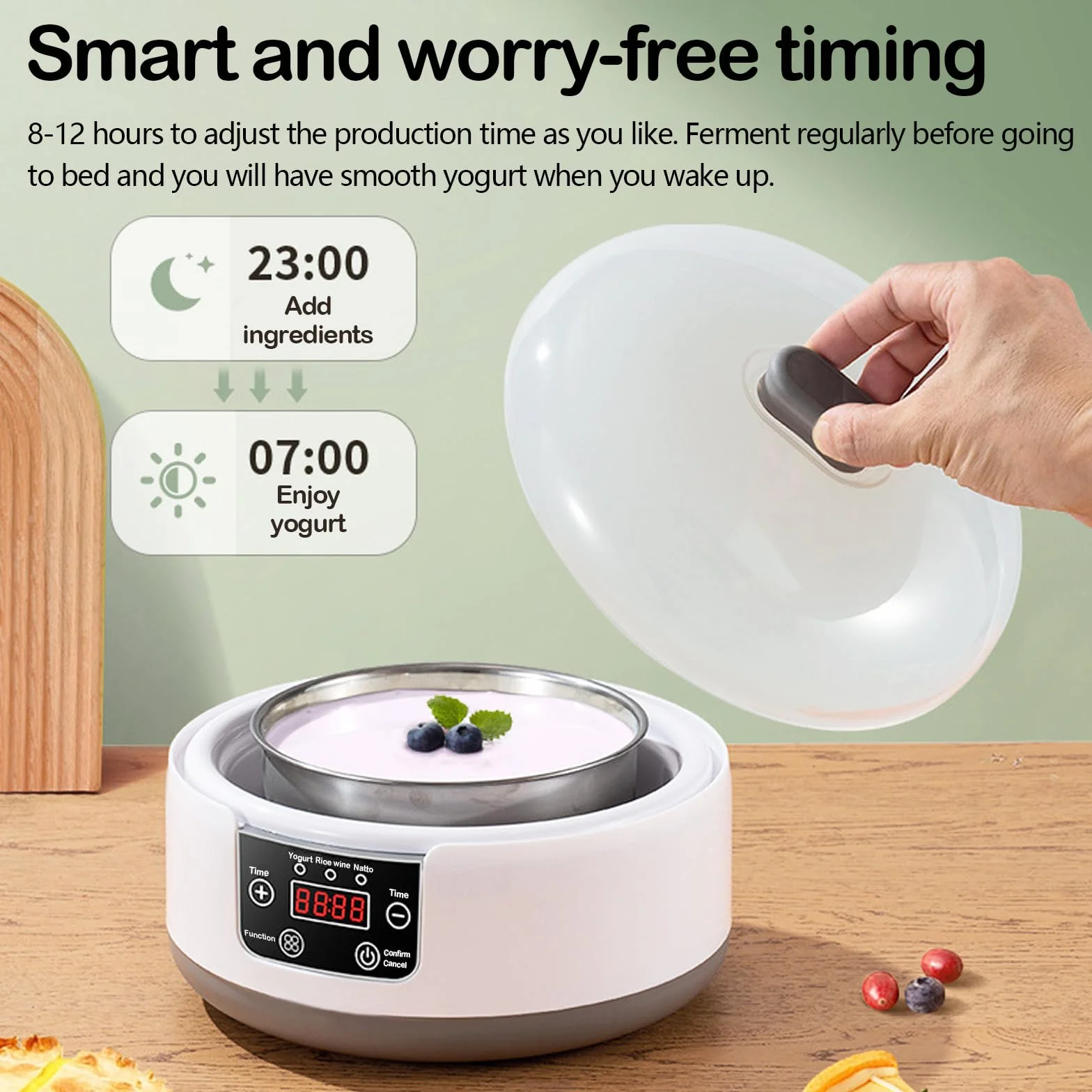 Yogurtiera, Macchina per Yogurt con Contenitore per Yogurt in Acciaio Inox e 5 Vasetti per Yogurt 220V 15W Yogurtiera Yogurt Greco Fatto in Casa per Yogurt Biologico Zuccherato o Senza Zucchero