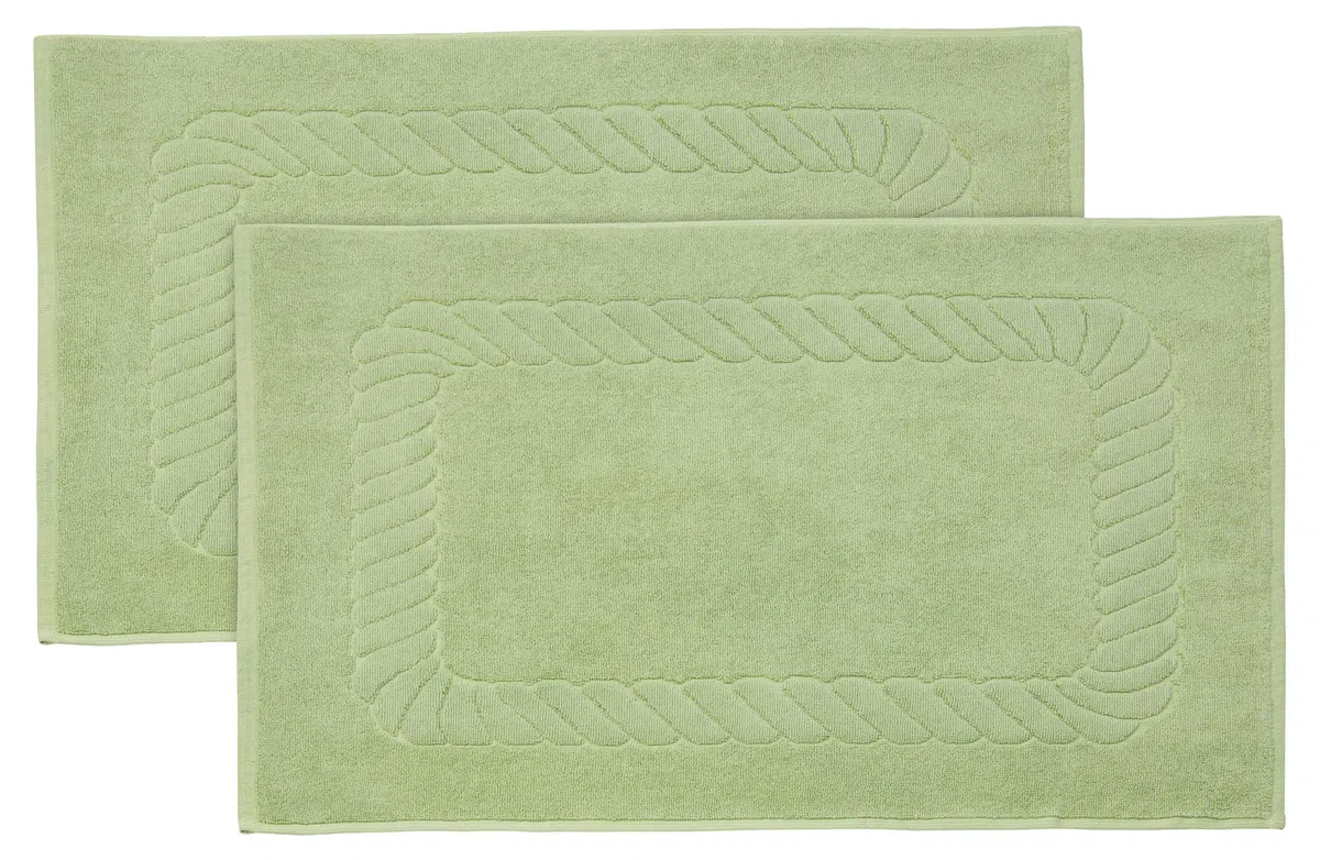 ZOLLNER 2 tappetini da bagno - morbidi e assorbenti zerbini da doccia - lavabili a 95°C - cotone - 50x70 cm - verdino