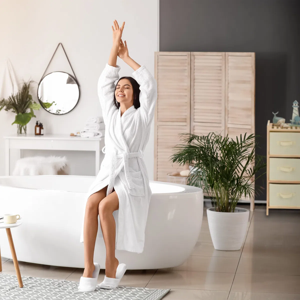 Relaxdays Mobiletto da Bagno con 3 Cestini Pieghevoli, Scaffale Salvaspazio, in Legno, 65x28x25,5 cm, Naturale Beige
