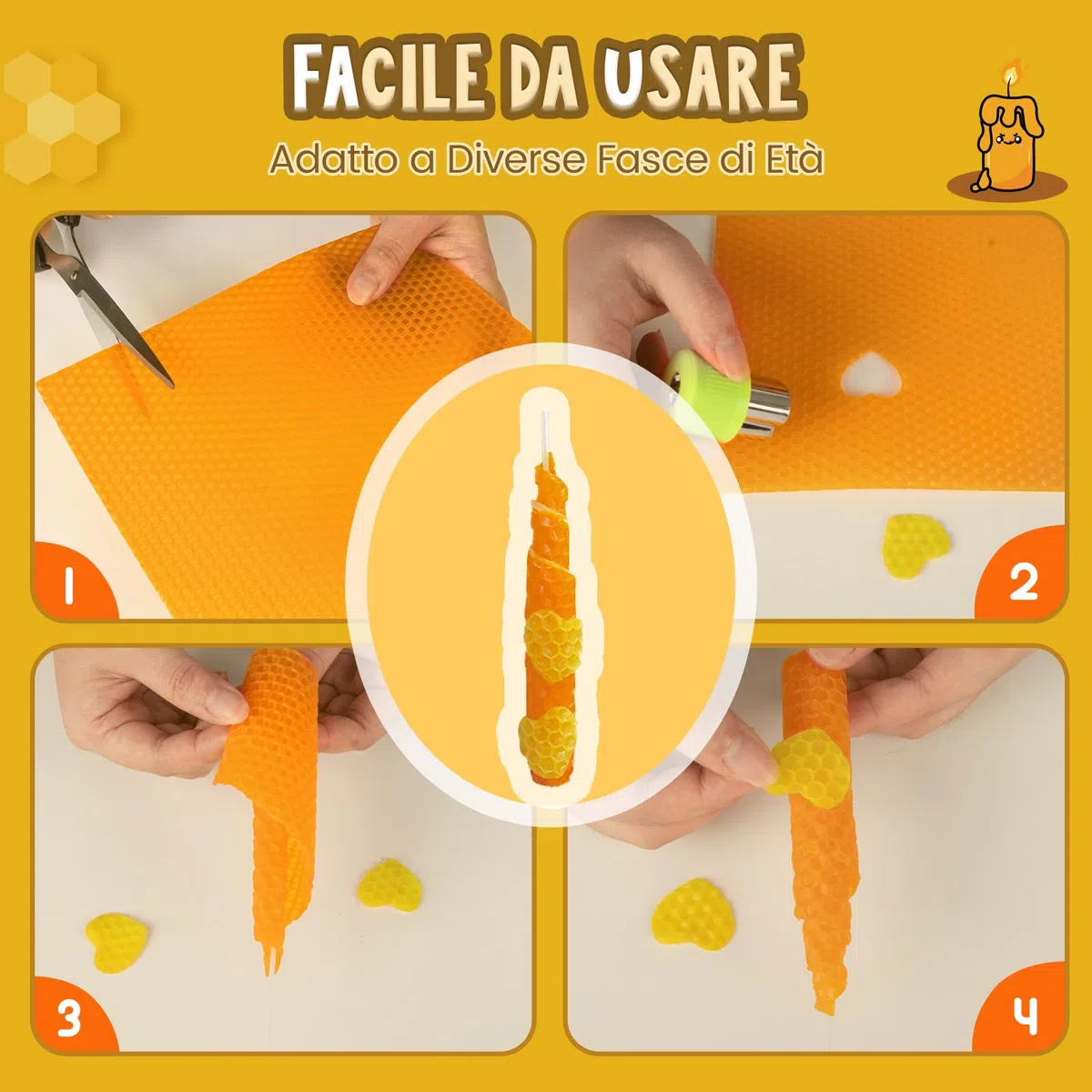 BuzzoXerex Fogli di Cera D'api, 24 Pezzi Lastre di Cera per Candele (20x 20cm), Kit Candele Fai Da Te con 6 Stampi, Kit per la Creazione di Candele in Cera D'api per Adulti e Bambini (Colorato-24-2)