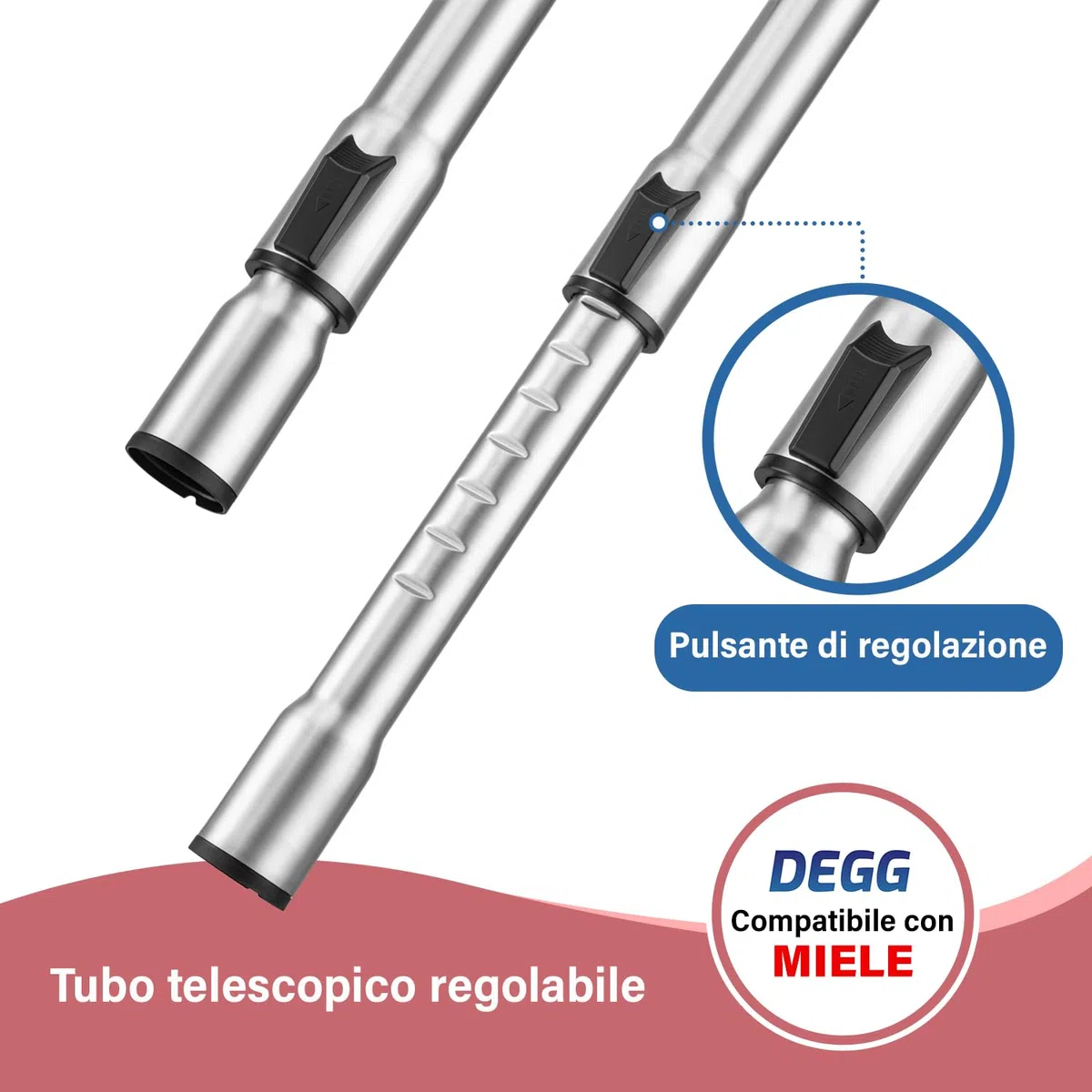 DEGG Tubo Telescopico, Compatibile con Aspirapolvere Miele 35mm Classic C1, Complete C2 & C3, Guard S1, M1 & L1, Tubo di Estensione, Accessori di Ricambio