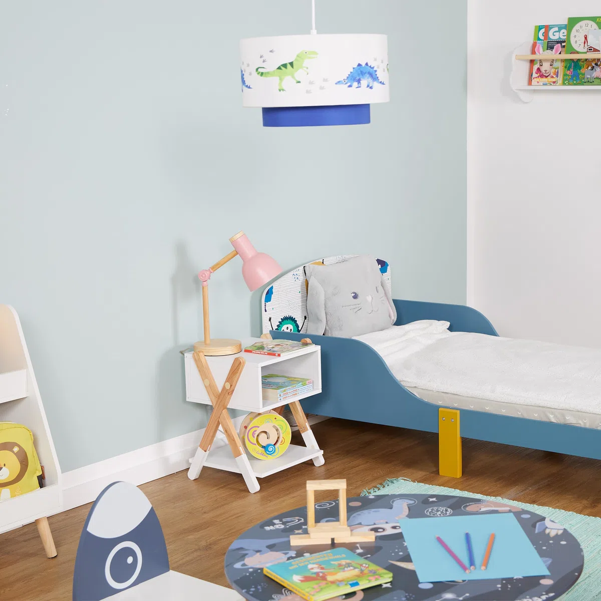 Relaxdays Comodino da Letto per Bambini, Tavolino con Scomparto Giochi Cameretta, 42x34x30 cm, Legno e MDF, Multicolore