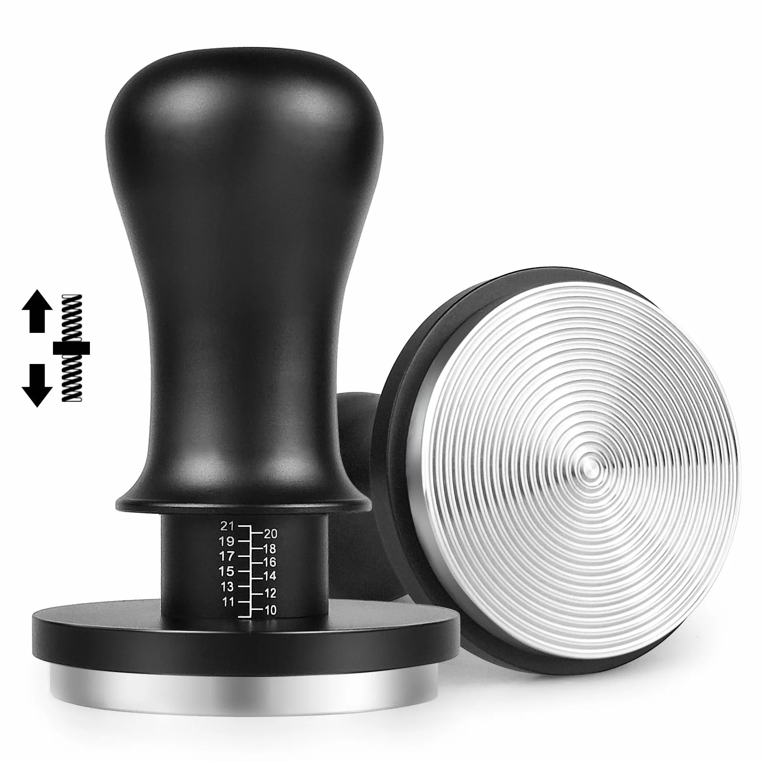 NOTSEK Pressino per caffè 54 mm, caricato a molla calibrato da 54 mm con pressione di contatto 13,6 kg, base ondulata in acciaio inossidabile 304, per portafiltro salvia, nero