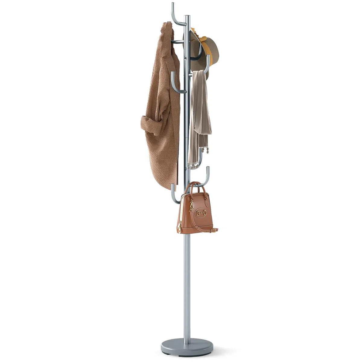 COSTWAY Appendiabiti 175 cm, Attaccapanni da Terra con 8 Ganci, Base Ponderata, Appendiabiti in Metallo Robusto con 2 Opzioni di Altezza per Ingresso Ufficio Camera da Letto