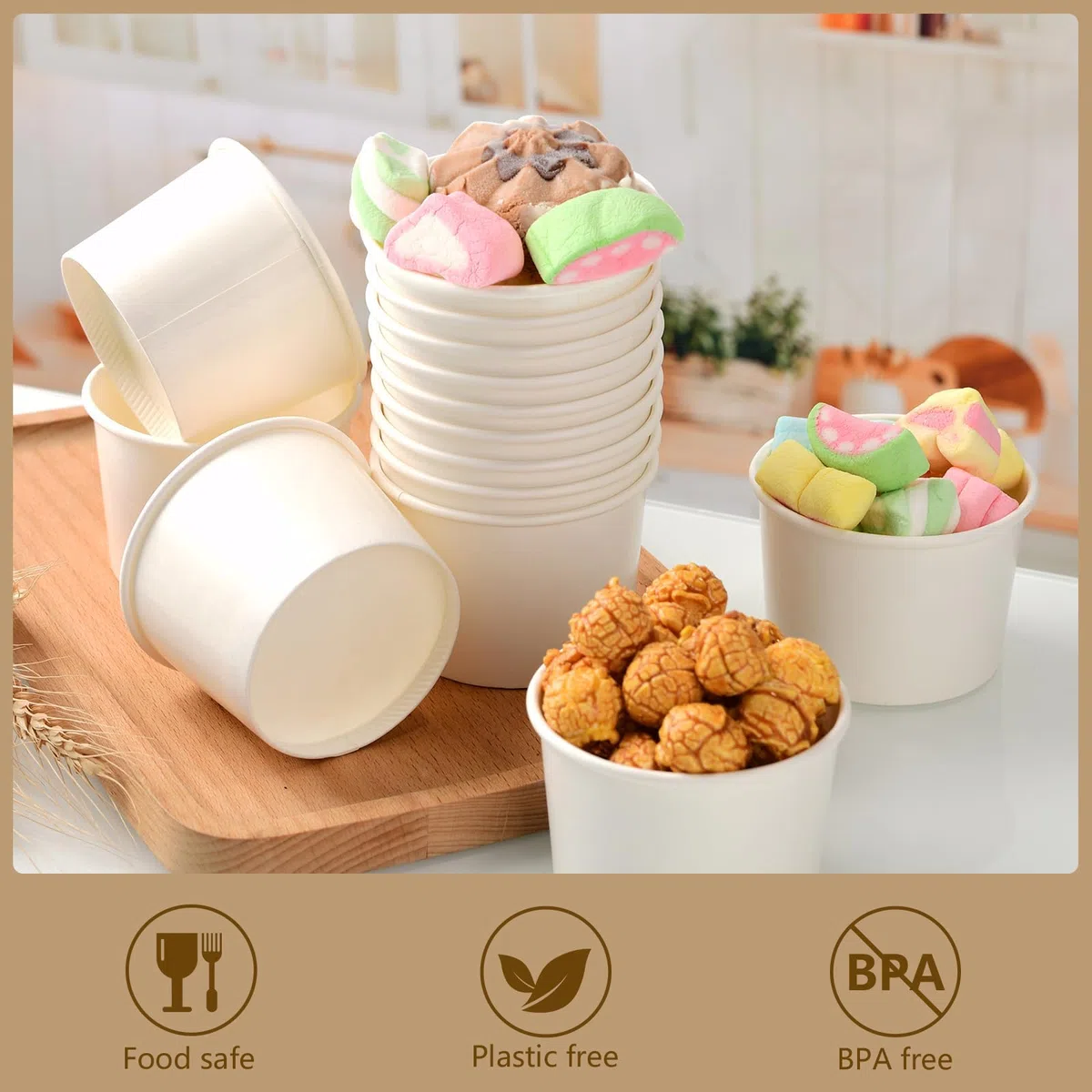 200 bicchieri di carta per gelato, yogurt congelato, dessert, dessert, surgelati, colore bianco
