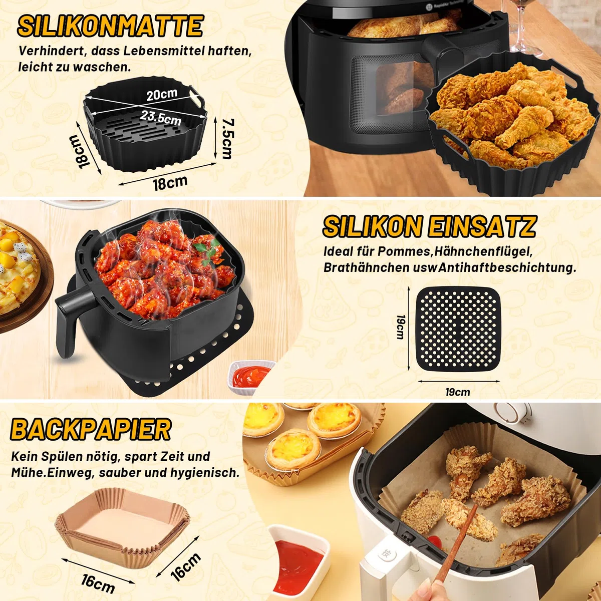 Stampo in silicone Air Fryer - Accessori Air Fryer per Russell Hobbs 4 l, 4,3 l, 5,5 l, Philips 2000 Series NA220 NA229 4,2 l HD9270 6,2 l, con carta oleata, stampo per torta, spray per olio, griglia