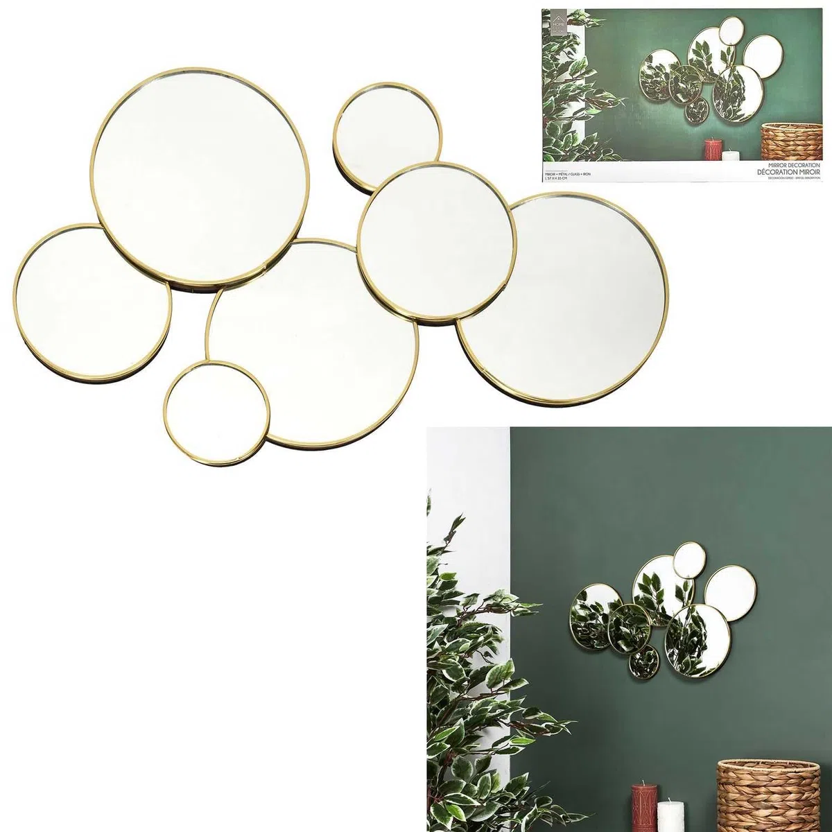 Home Deco Factory, HD4391, Specchio Decorativo Rotondo in Legno MDF, Design Moderno e Asimmetrico, Ideale per Soggiorno o Camera da Letto, Finitura Elegante, 57 x 35 cm, Oro