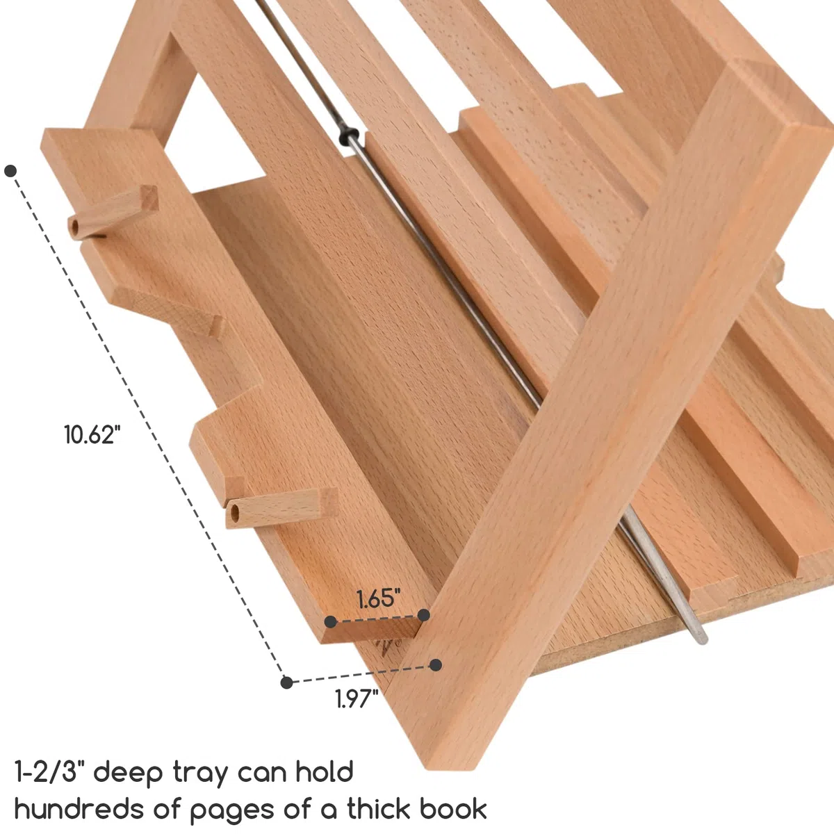 MEEDEN Leggio per Libri con clip portapagine, Porta Libri di Cucina per leggere a mani libere, regolabile pieghevole in legno massello di faggio Laptop Stand per Libro di testo - 34 x 23 cm