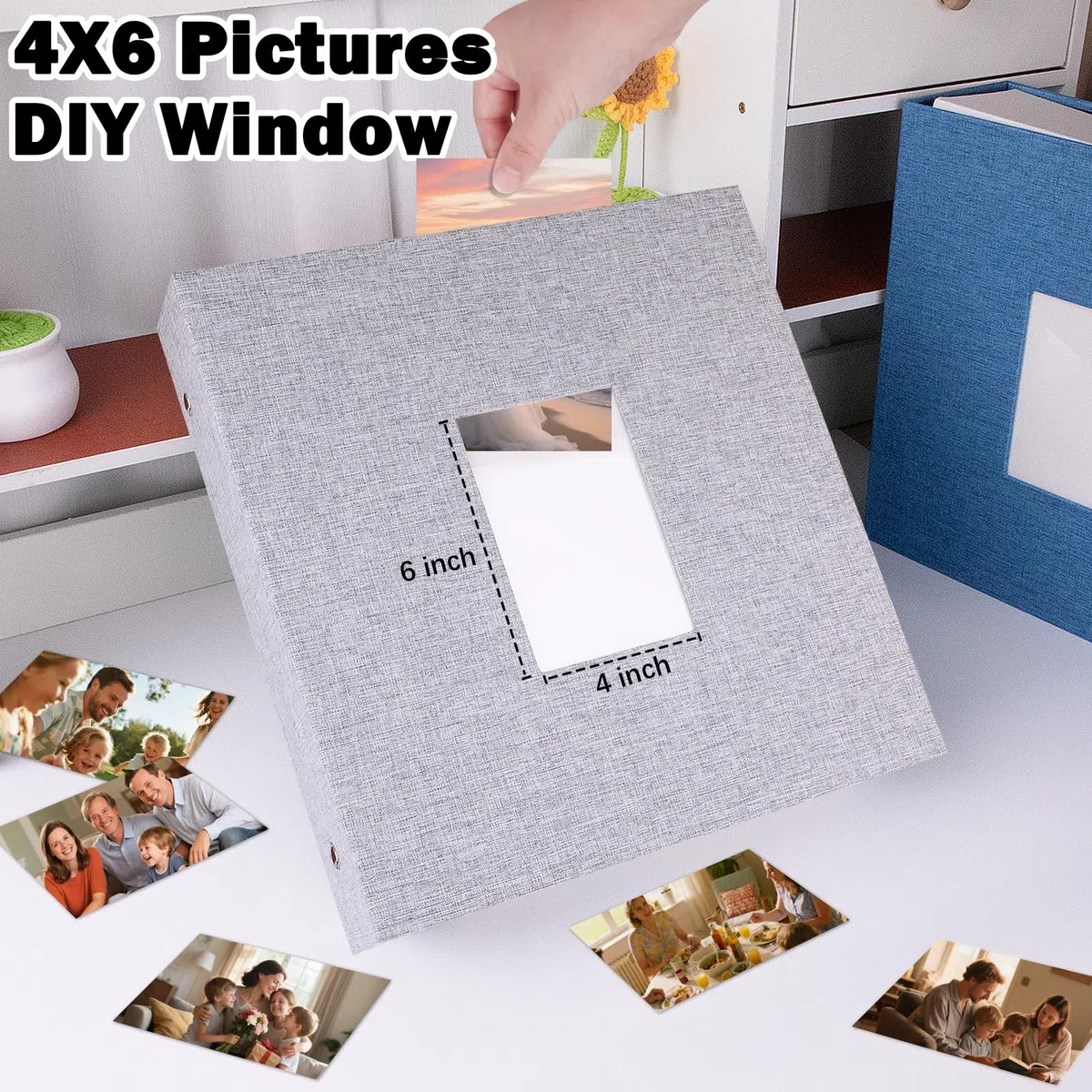 Album fotografico con capacità extra grande per 1000 foto 10x15 cm,cmcopertina in lino con finestra anteriore, libro fotografico ideale per famiglia, matrimoni, anniversari e vacanze (Grigio)
