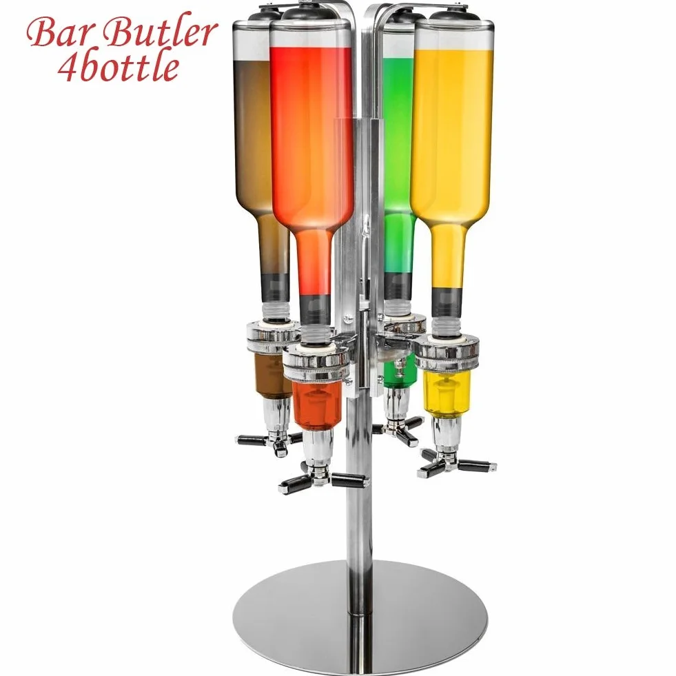 Bakaji Portabottiglie Spillatore Dosatore da Tavolo Tavola Birra Bevande Alcolici 4 Posti, telaio in Alluminio, base tonda, Bar Butler 4 Shot Dispenser