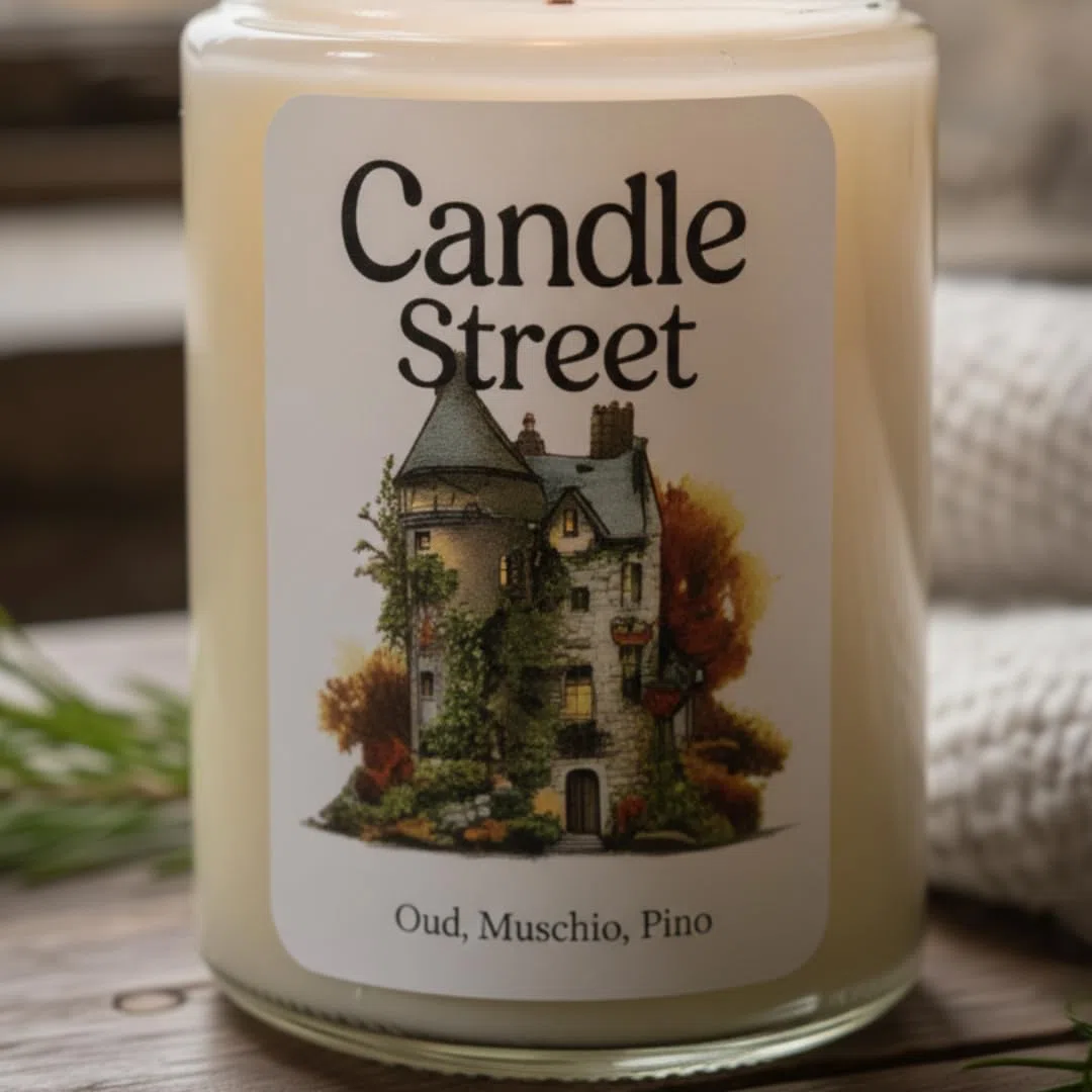 Castello Scozzese - Autumn Postcards | Candela Autunnale Artigianale Profumata | Fragranza Oud, Muschio Bianco e Pino | Lunga Durata | Cera di Soia Naturale | Made in Italy (Mega)