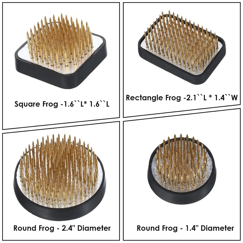 4 Pezzi Kit Kenzan Giapponese per Composizioni Floreali, 2,4 Pollici Rotondo, 1,6 Pollici Quadrato, 2,1 Pollici X 1,4 Pollici Rettangolo e 1 Pollice Rotondo