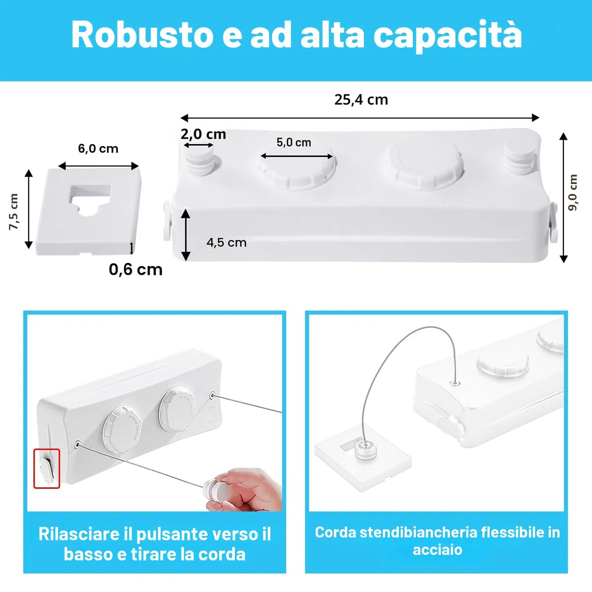 Stendibiancheria Retrattile, 2 x 5,1M Corda da Bucato Riavvolgibile Acciaio Inossidabile, Corda Stendibiancheria Estensibile, Corda per Biancheria Retrattile, per Interni/Esterni