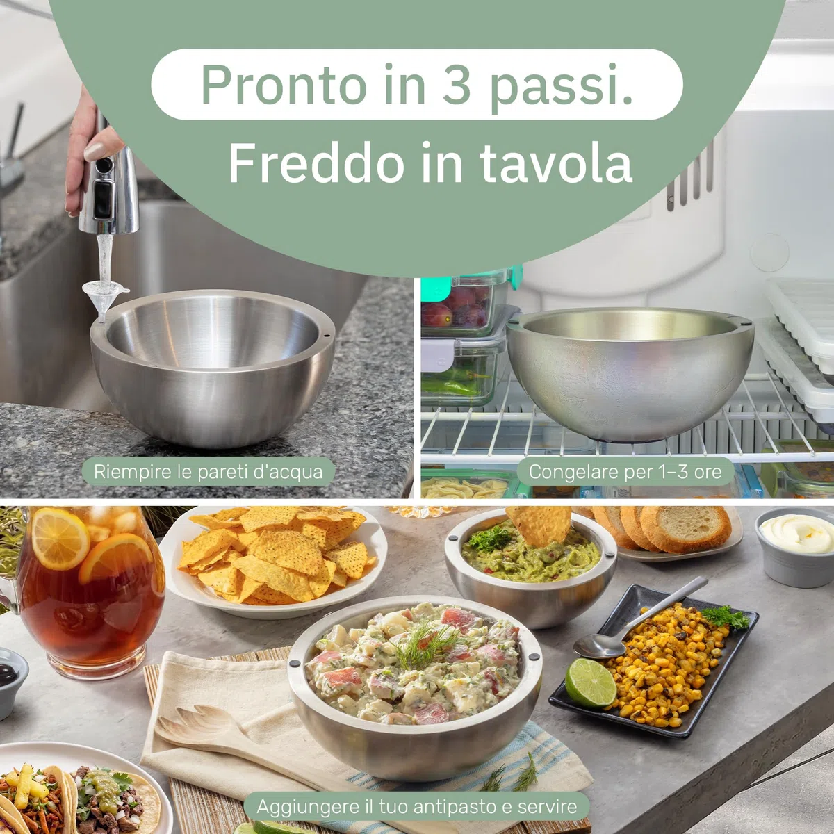 Useful Co. Ciotole Cucina, Ciotola Acciaio Inox Cucina & Bowl Acciaio — Mini Ciotola Doppia Parete per Pesto & Guacamole, Isolata Caldo e Freddo, Congelatore, 530 ml & 1 l (Set da 2)
